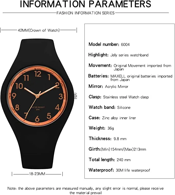Forrader Orologio Sportivo da Donna, Cinturino in Silicone, Quadrante Grande, Impermeabile, Nero/Oro Rosa - immagine 2