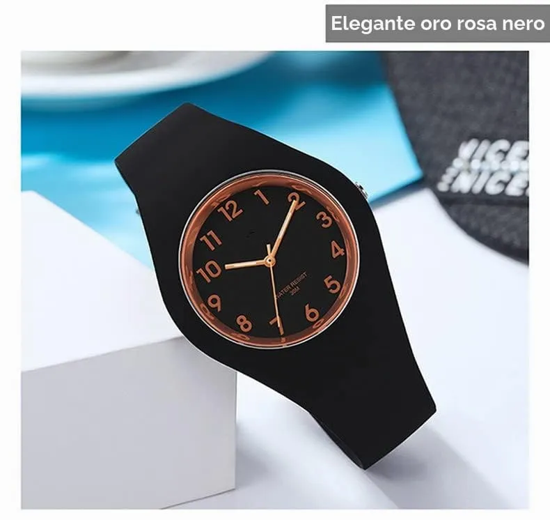 Forrader Orologio Sportivo da Donna, Cinturino in Silicone, Quadrante Grande, Impermeabile, Nero/Oro Rosa - immagine 3