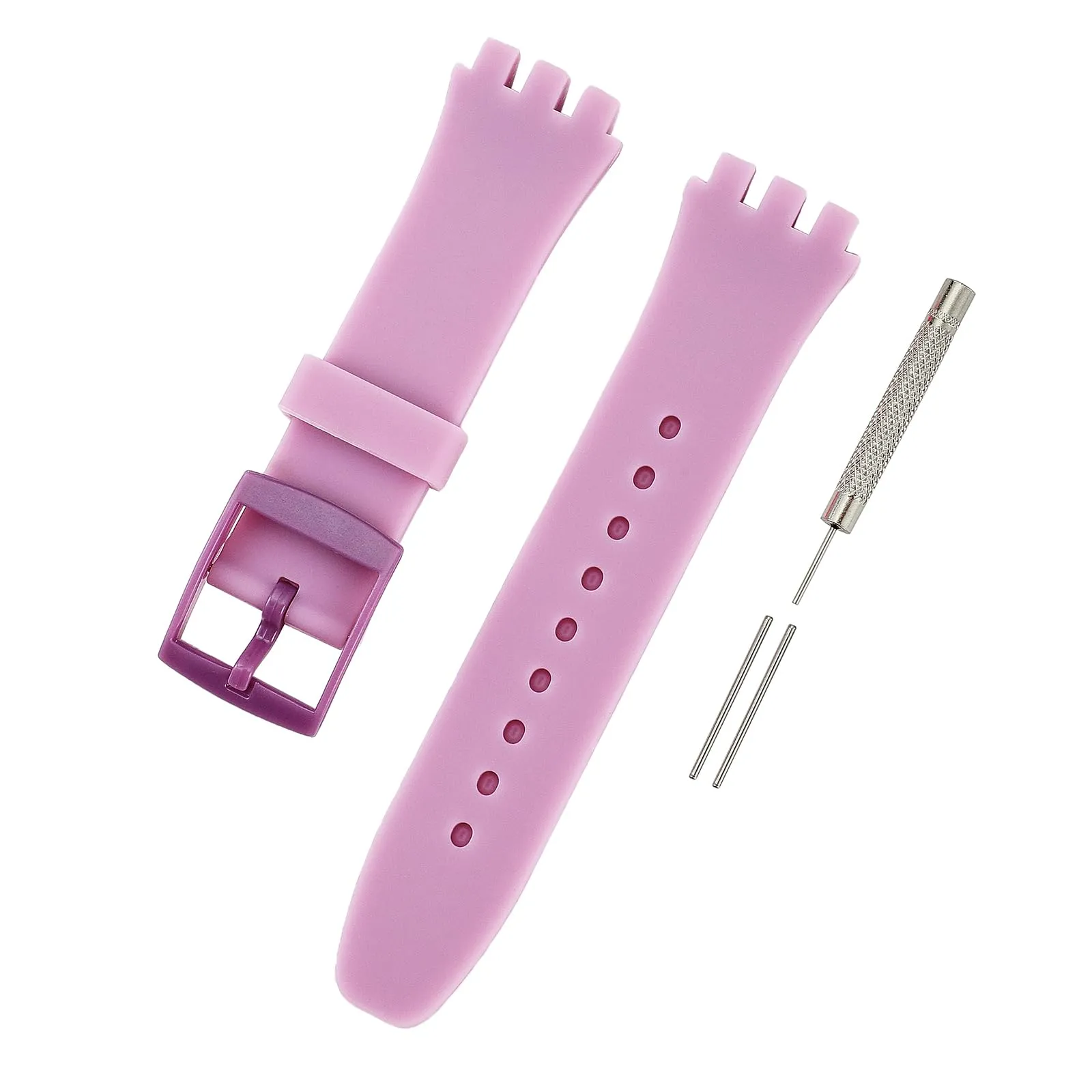 Rihahisy Cinturino in gomma siliconica per Swatch, 19mm, Lilla - immagine 6