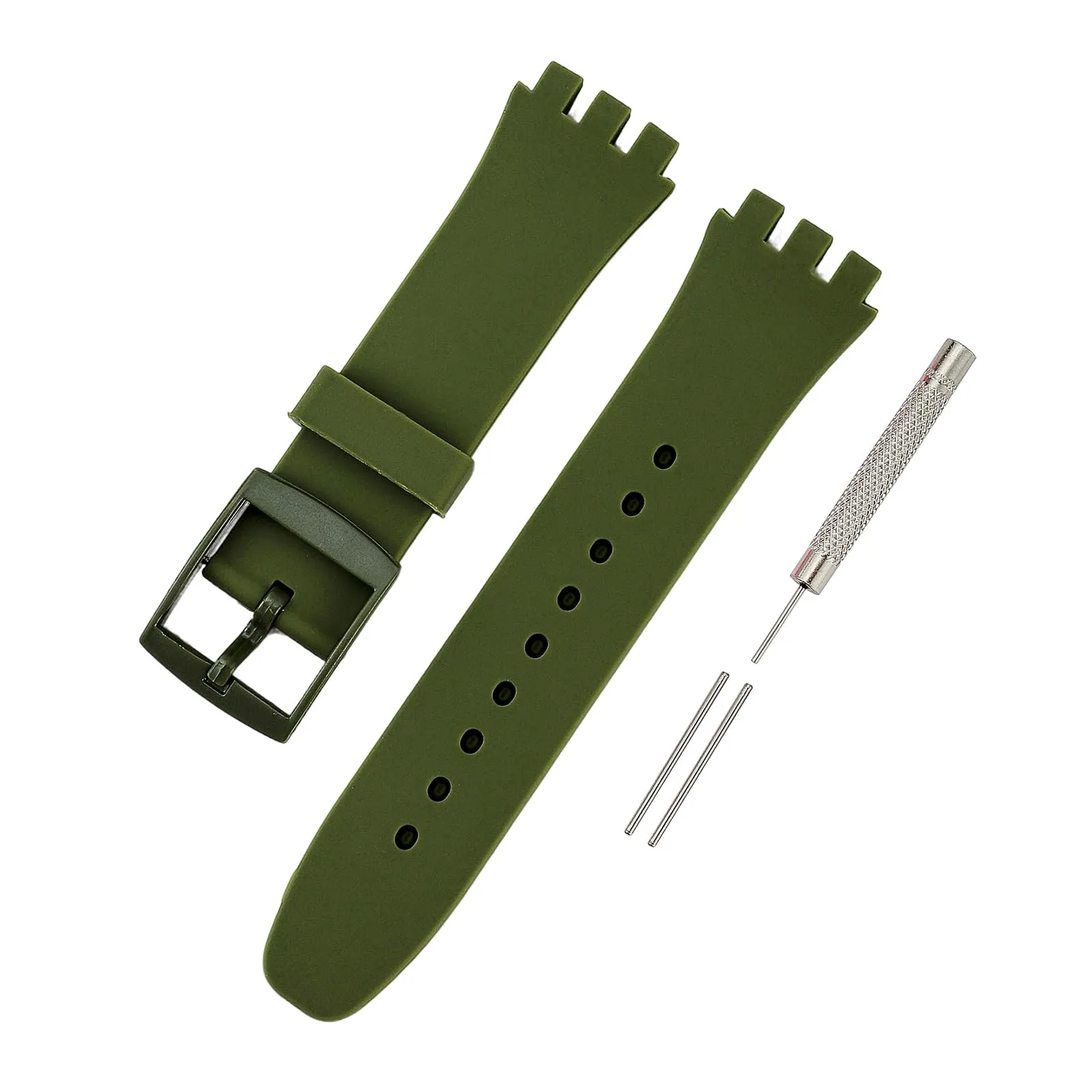 Rihahisy Cinturino in Silicone per Swatch, 20mm, Verde Militare - immagine 6
