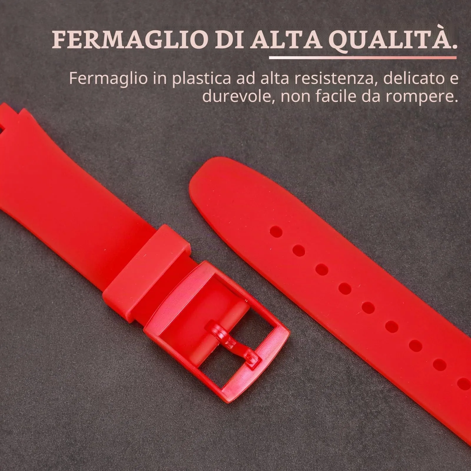Rihahisy Cinturino di Ricambio in Silicone per Orologio, 19mm, Rosso - immagine 3