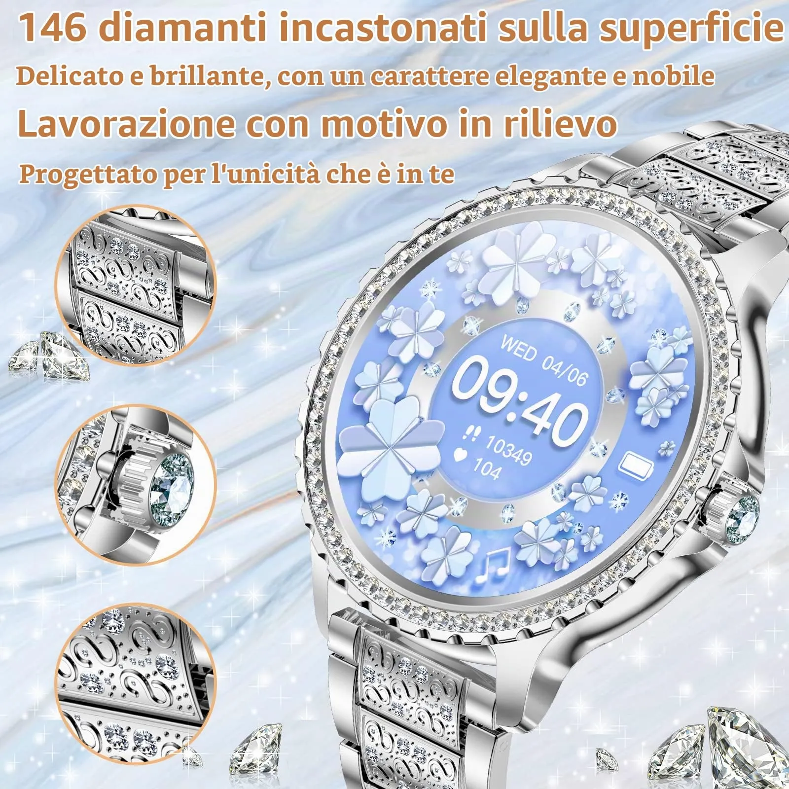fitonyo Smartwatch Donna Diamond 1.32" con Chiamate, Whatsapp, Cardiofrequenzimetro, SpO2 e Monitoraggio del Sonno per iOS e Android - immagine 2