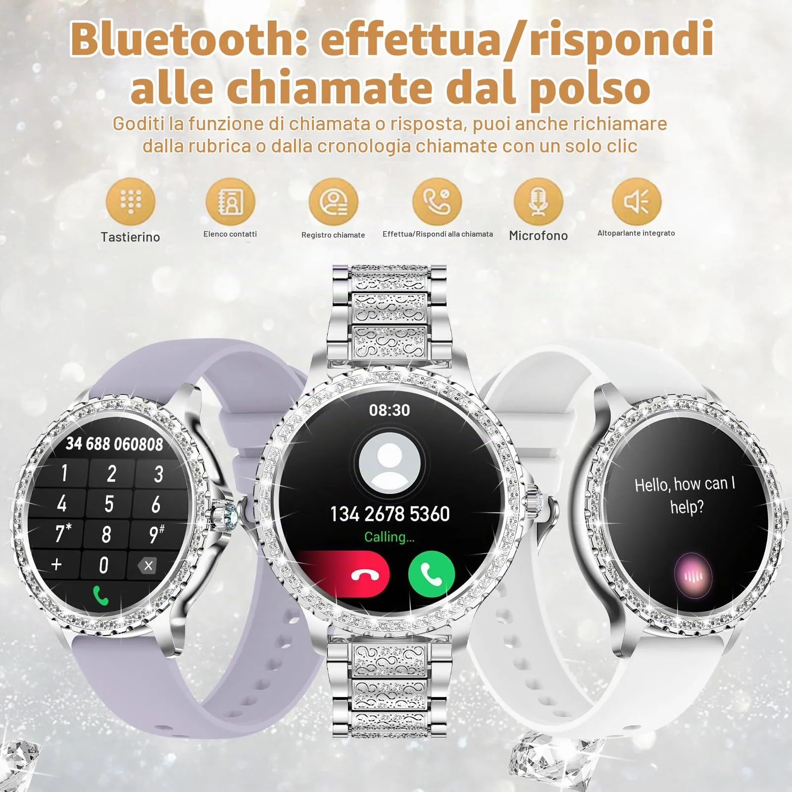 fitonyo Smartwatch Donna Diamond 1.32" con Chiamate, Whatsapp, Cardiofrequenzimetro, SpO2 e Monitoraggio del Sonno per iOS e Android - immagine 3