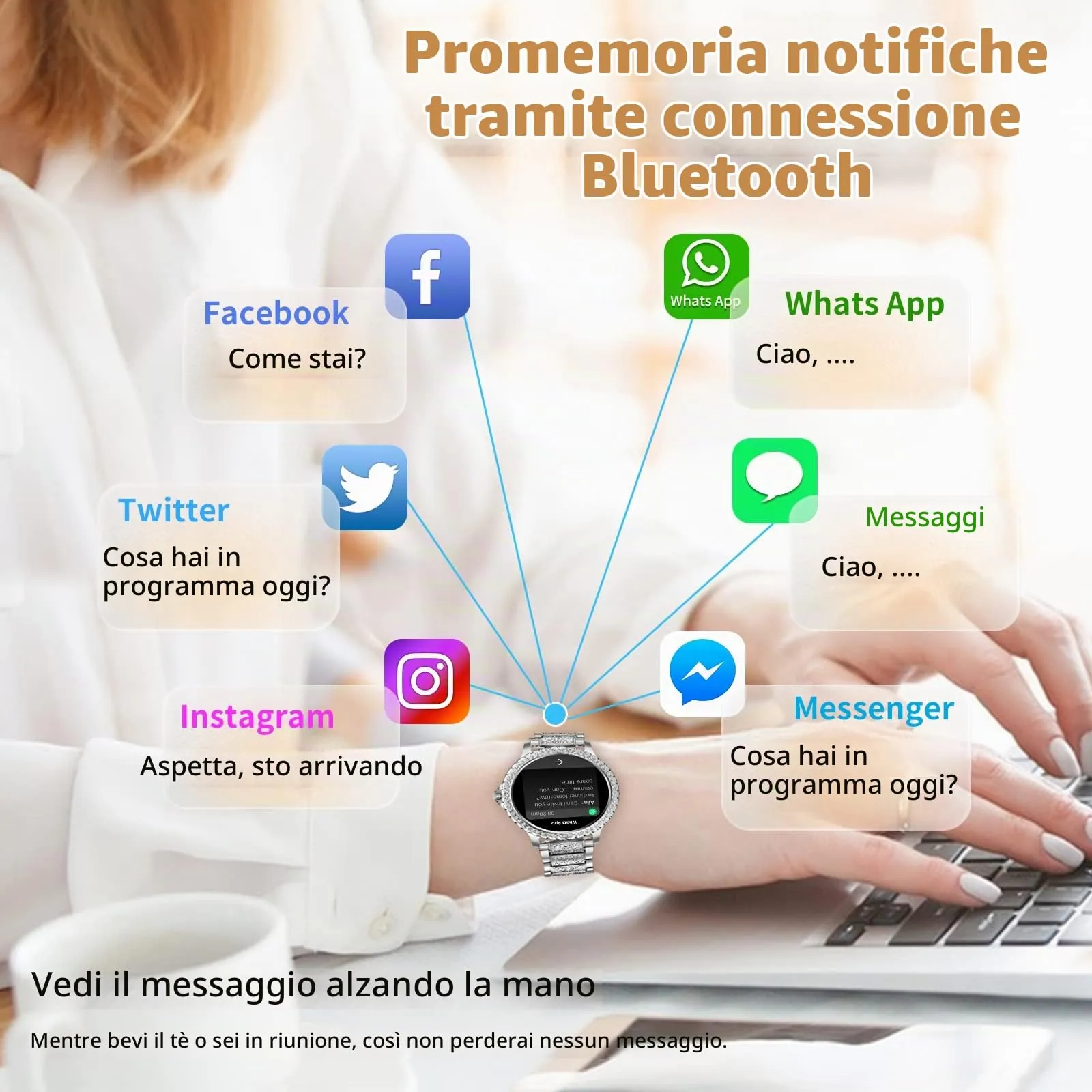 fitonyo Smartwatch Donna Diamond 1.32" con Chiamate, Whatsapp, Cardiofrequenzimetro, SpO2 e Monitoraggio del Sonno per iOS e Android - immagine 5