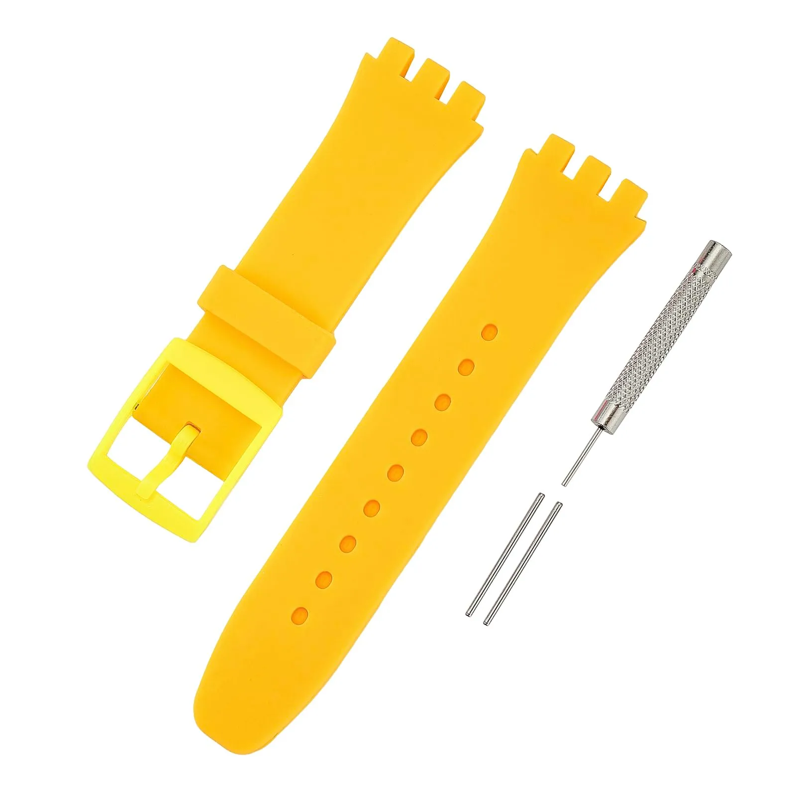 Rihahisy Cinturino in gomma siliconica per Swatch, 19mm, Dark Yellow - immagine 6