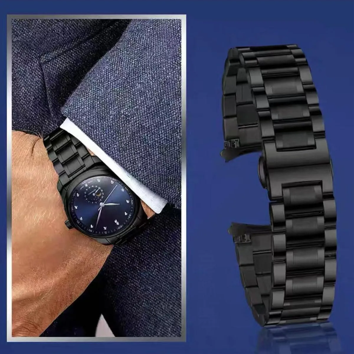 HEYOZURY Cinturino per Orologio in Acciaio Inossidabile 21mm Nero - immagine 6