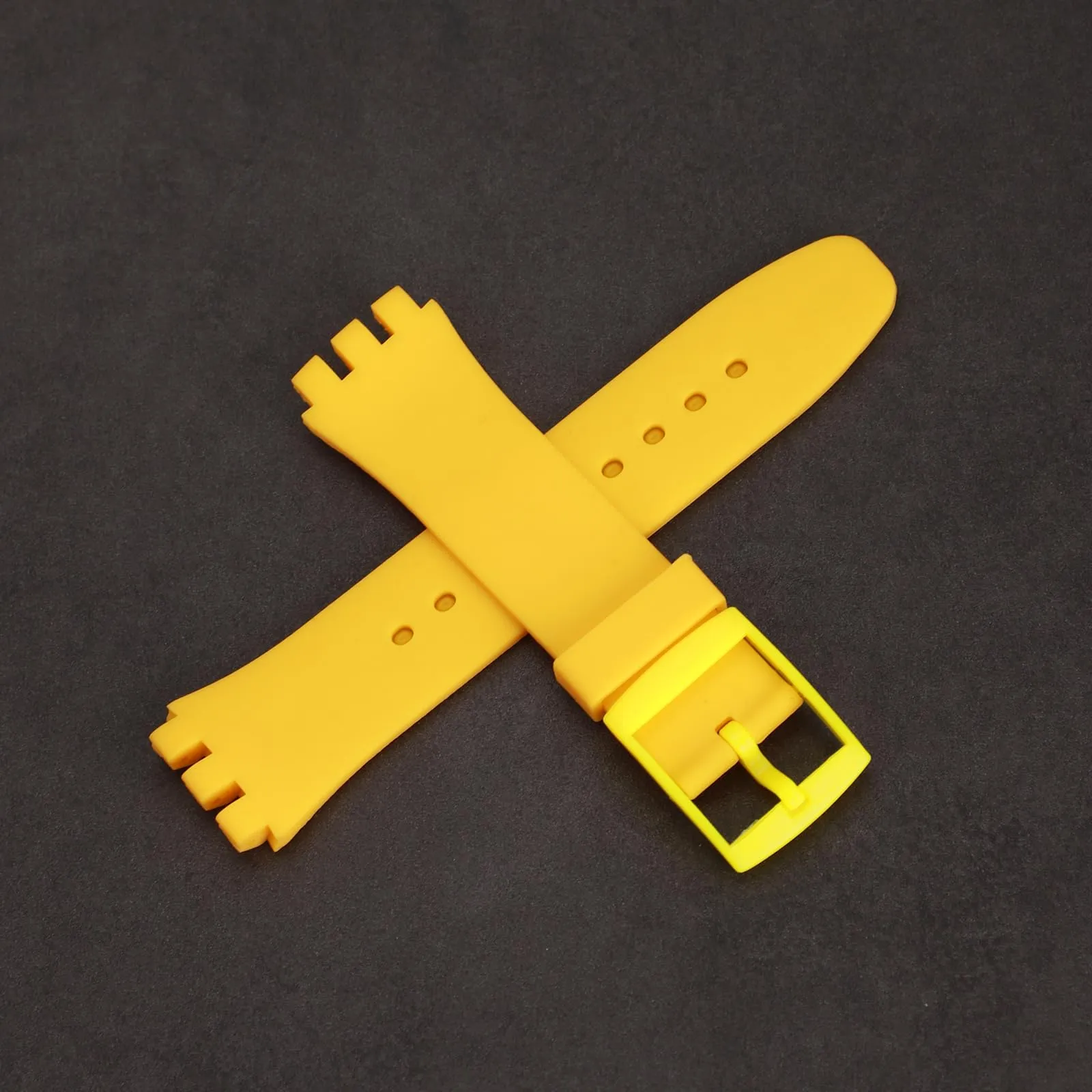 Rihahisy Cinturino in gomma siliconica di ricambio per Swatch, 17mm, Dark Yellow - immagine 5