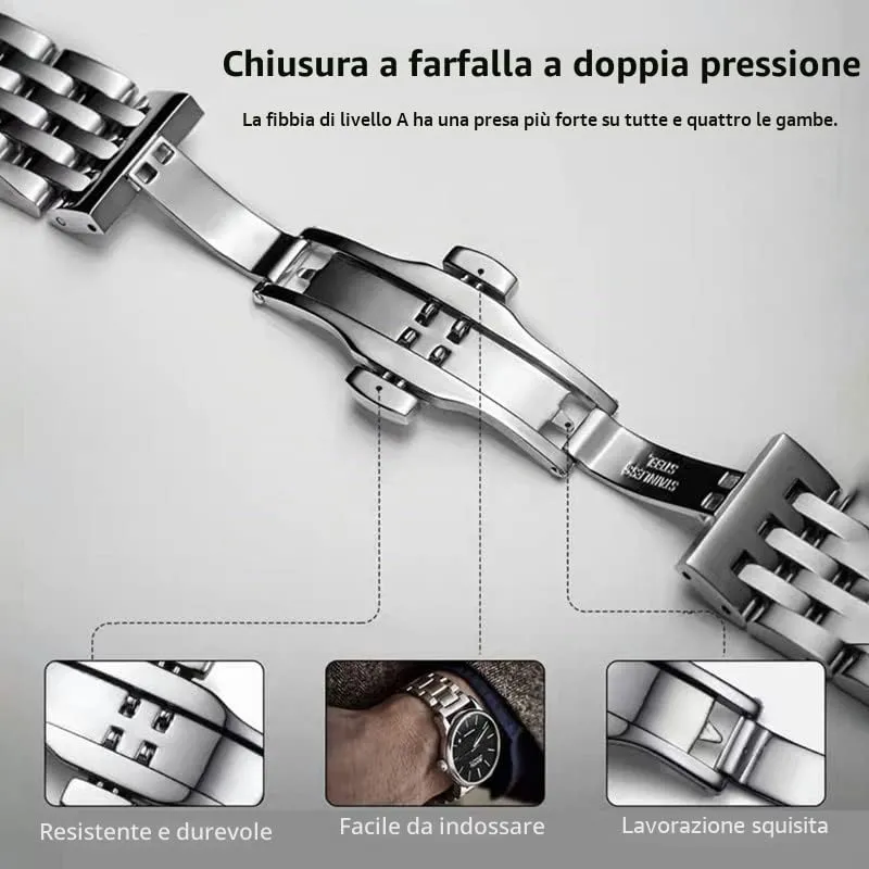 HEYOZURY Cinturino in Acciaio Inossidabile per Orologio 21mm Argento - immagine 3