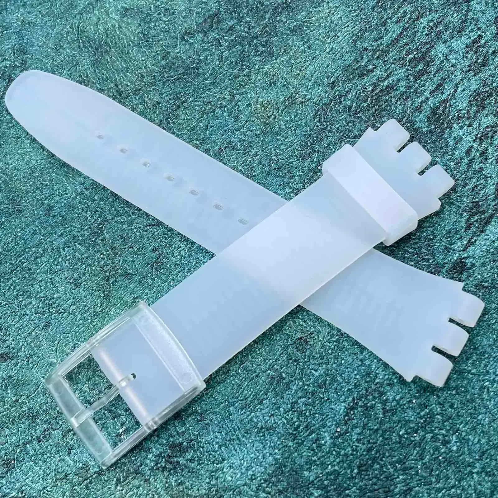 Rihahisy Cinturino in gomma siliconica per Swatch, 17mm, Traslucido - immagine 2