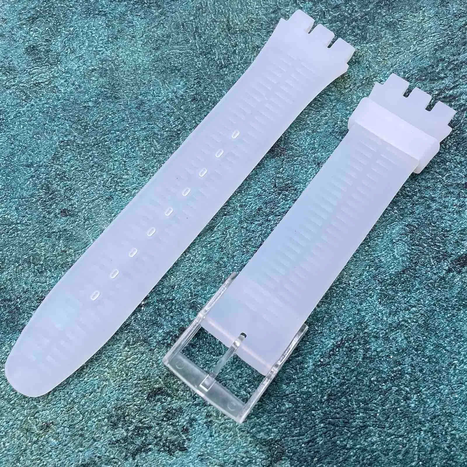 Rihahisy Cinturino in gomma siliconica per Swatch, 17mm, Traslucido - immagine 4