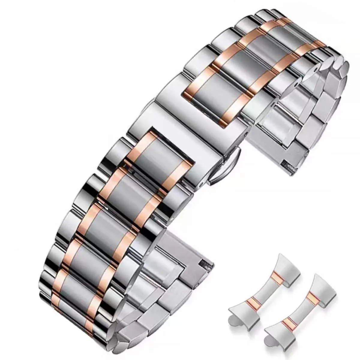 HEYOZURY Cinturino per Orologio in Acciaio Inossidabile 24mm Argento/Oro rosa - immagine 1
