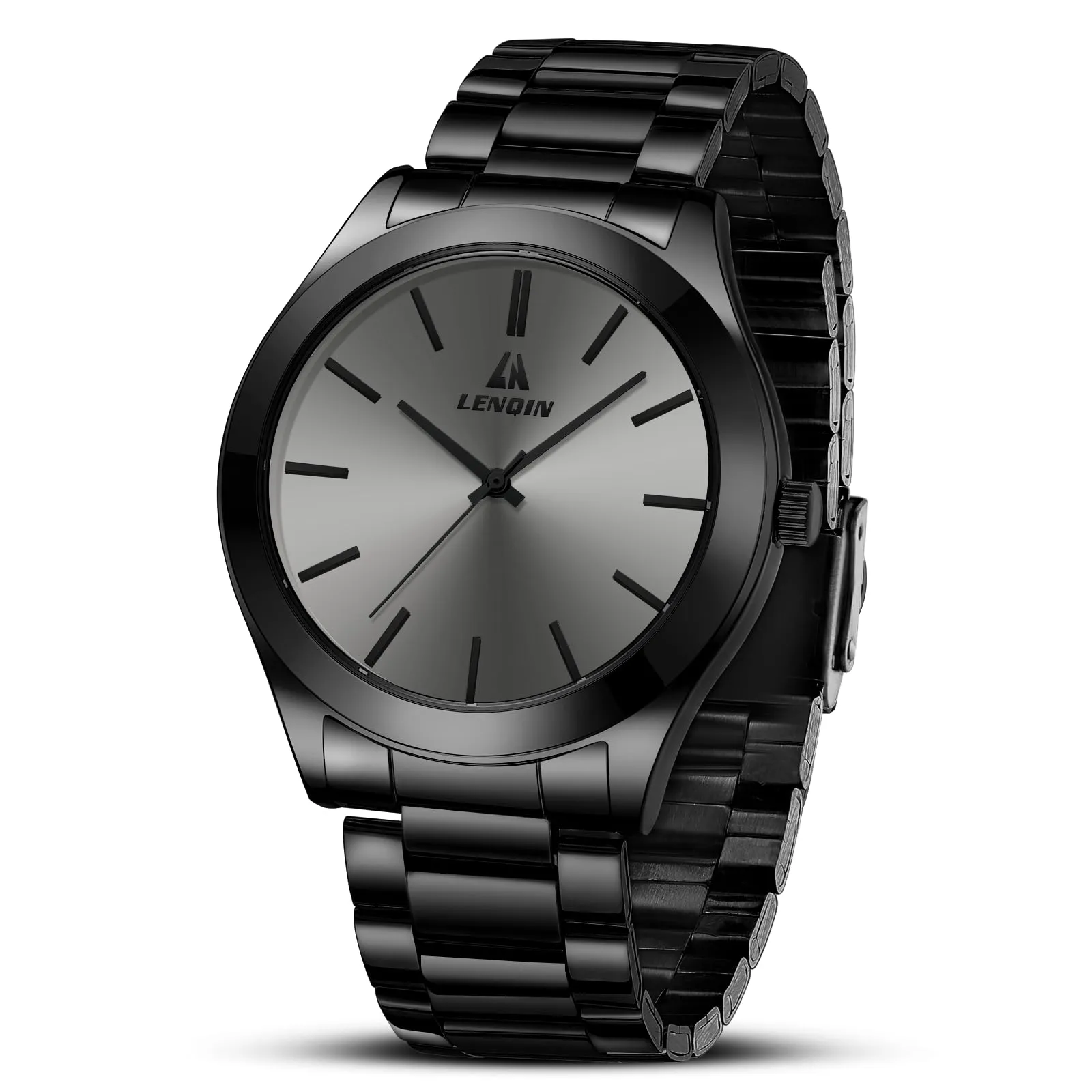 LN LENQIN Orologio Uomo Acciaio Inox Analogico Quarzo Impermeabile Business 0547 All Black - immagine 1