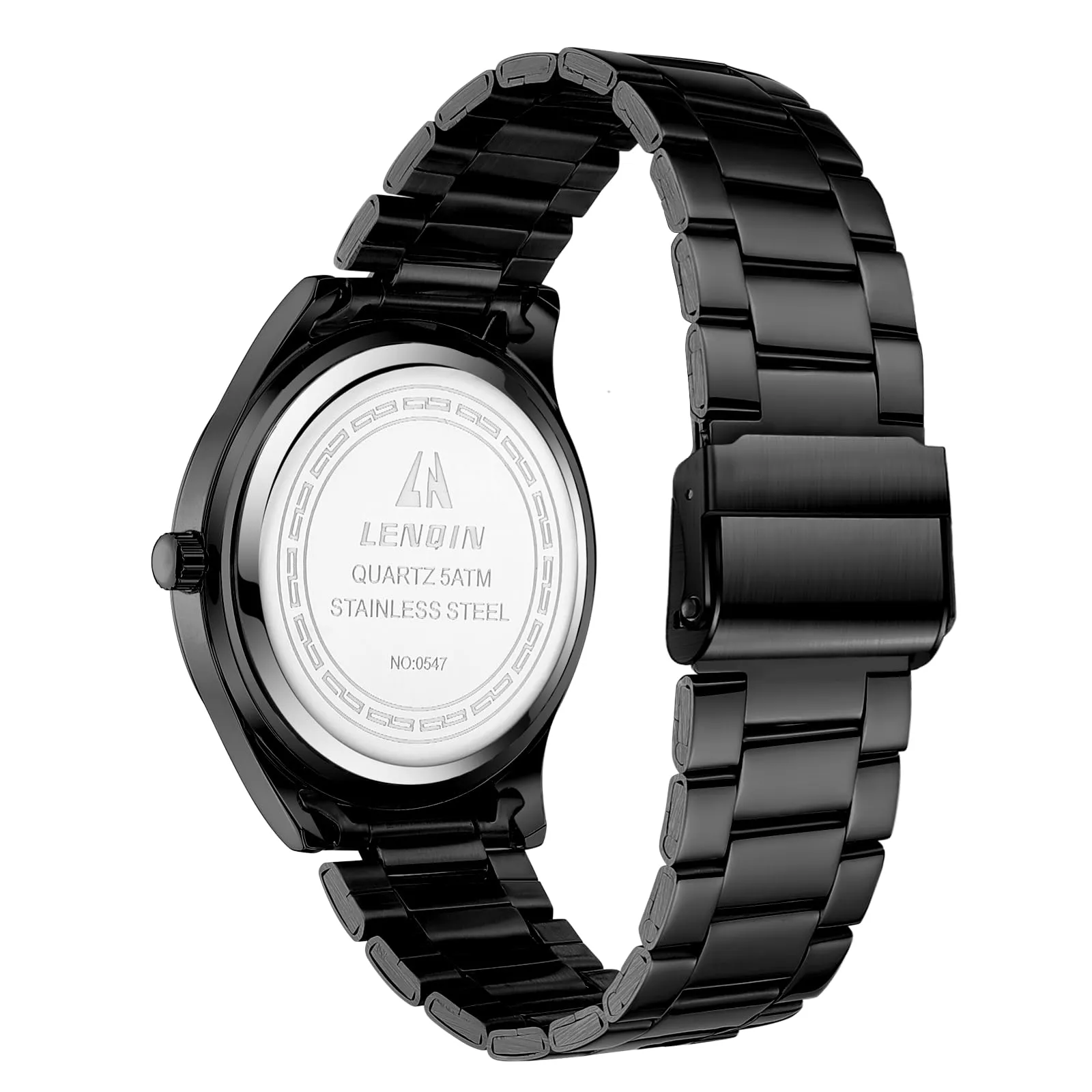 LN LENQIN Orologio Uomo Acciaio Inox Analogico Quarzo Impermeabile Business 0547 All Black - immagine 2