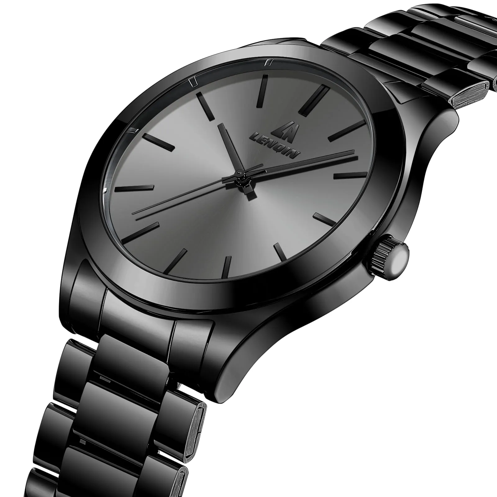 LN LENQIN Orologio Uomo Acciaio Inox Analogico Quarzo Impermeabile Business 0547 All Black - immagine 3