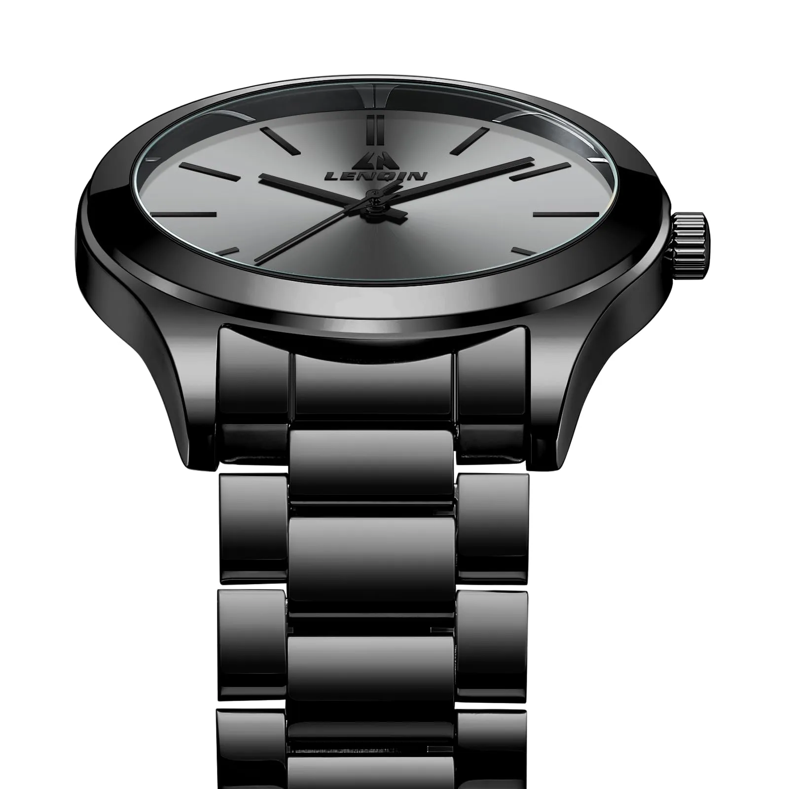 LN LENQIN Orologio Uomo Acciaio Inox Analogico Quarzo Impermeabile Business 0547 All Black - immagine 4