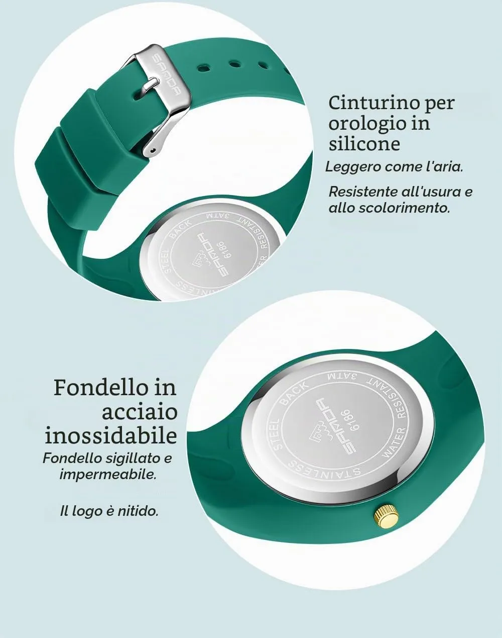 Forrader Orologio da donna impermeabile SD-6186, cinturino in silicone, verde - immagine 4