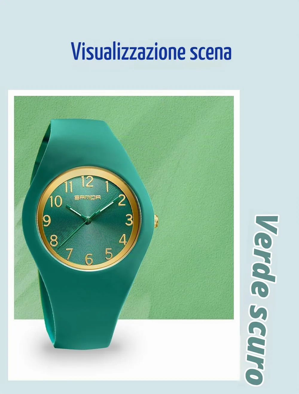 Forrader Orologio da donna impermeabile SD-6186, cinturino in silicone, verde - immagine 5