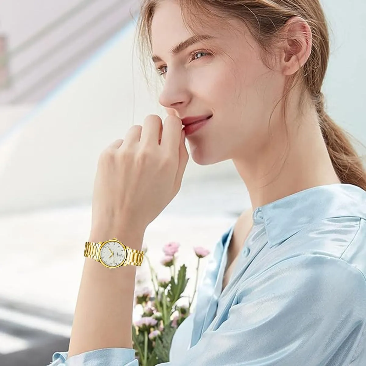 HEYOZURY Cinturino per Orologio in Acciaio Inossidabile 23mm Oro - immagine 4