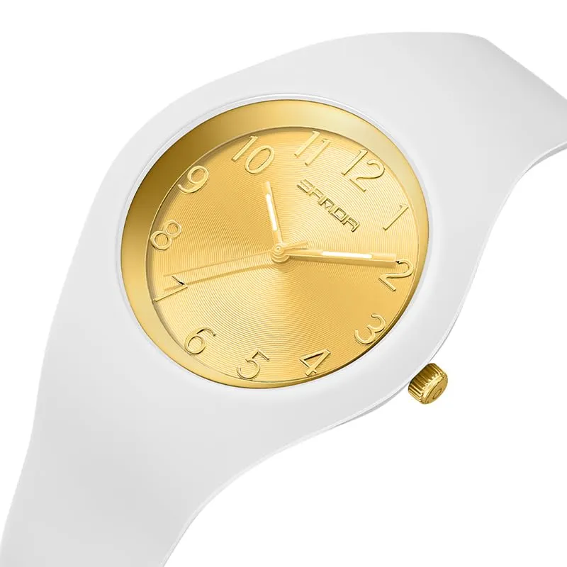 Forrader Orologio da Donna Impermeabile Sportivo con Cinturino in Silicone (Bianco/Oro) - immagine 2