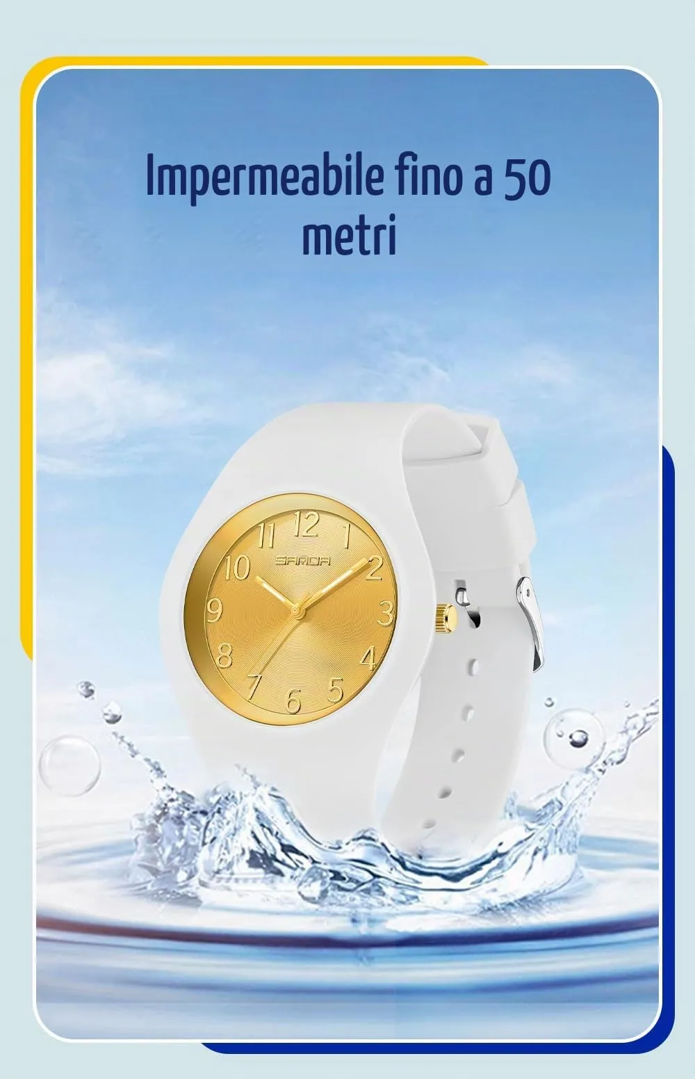 Forrader Orologio da Donna Impermeabile Sportivo con Cinturino in Silicone (Bianco/Oro) - immagine 3