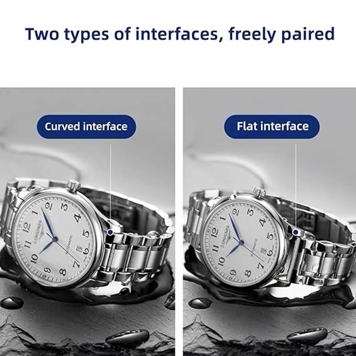 HEYOZURY Cinturino in Acciaio Inossidabile 23mm per Orologi con Estremità Dritta e Curva, Argento - immagine 4