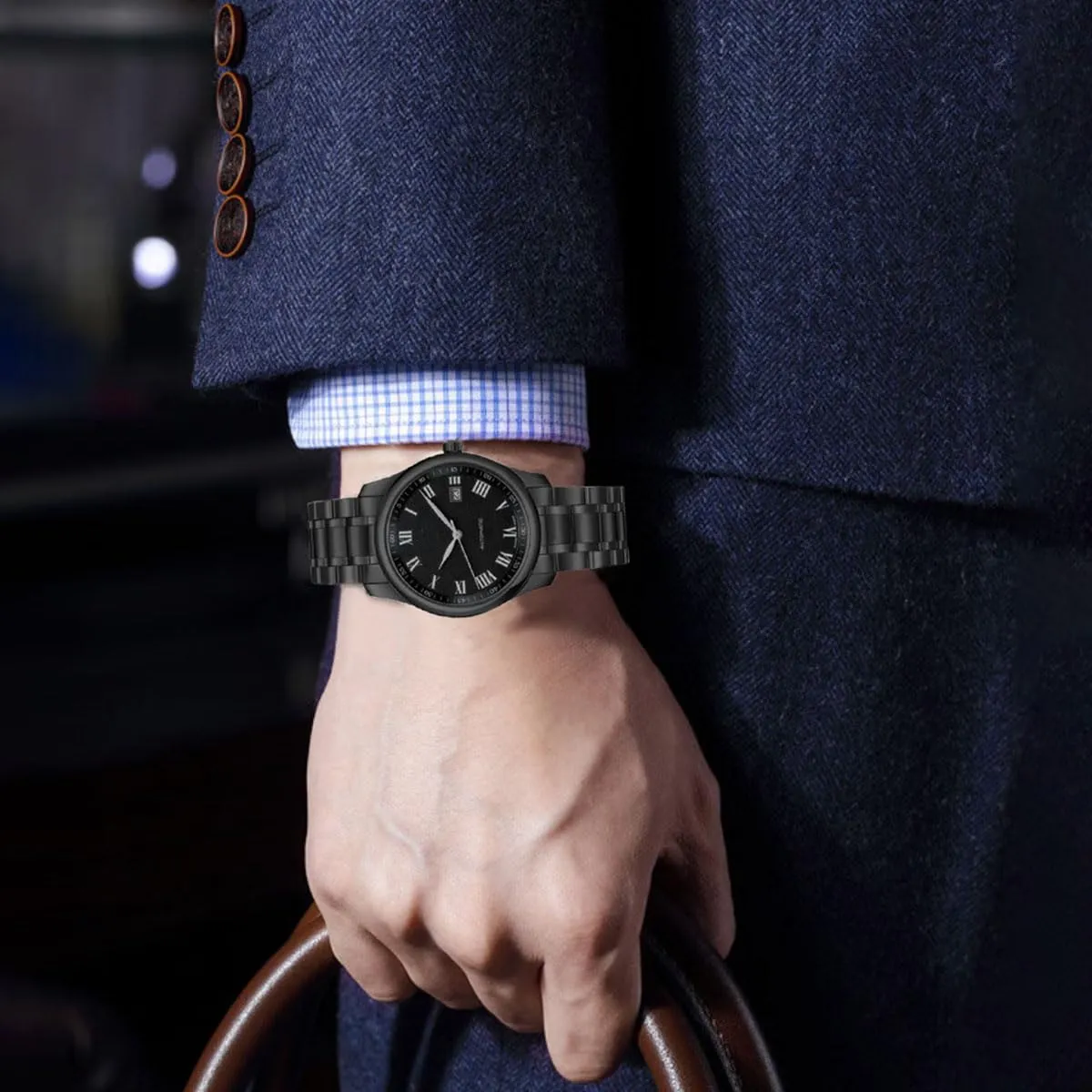 HEYOZURY Cinturino per Orologio in Acciaio Inossidabile 23mm Nero - immagine 6
