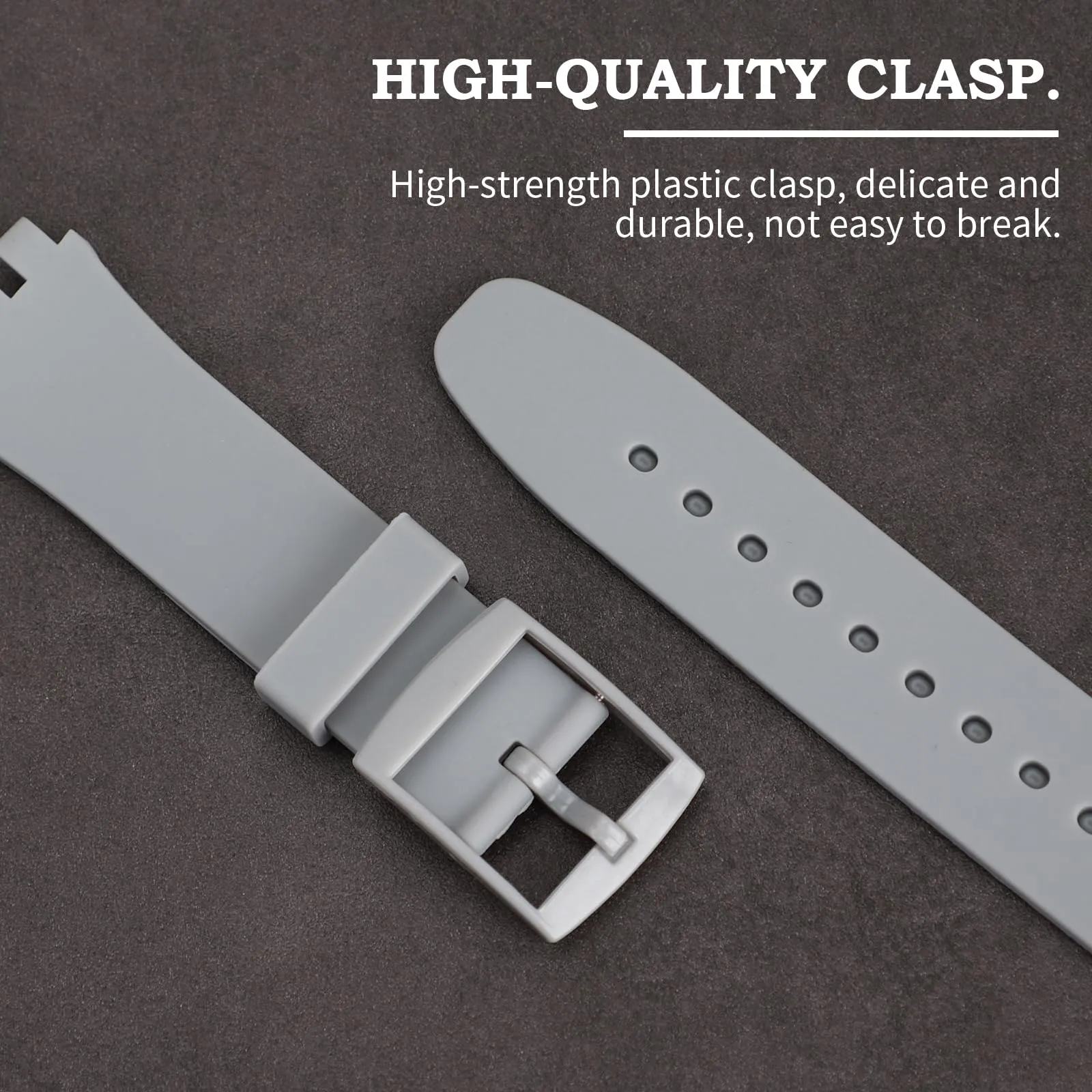 Rihahisy Cinturino in gomma siliconica per Swatch, Grigio chiaro, 20mm - immagine 3