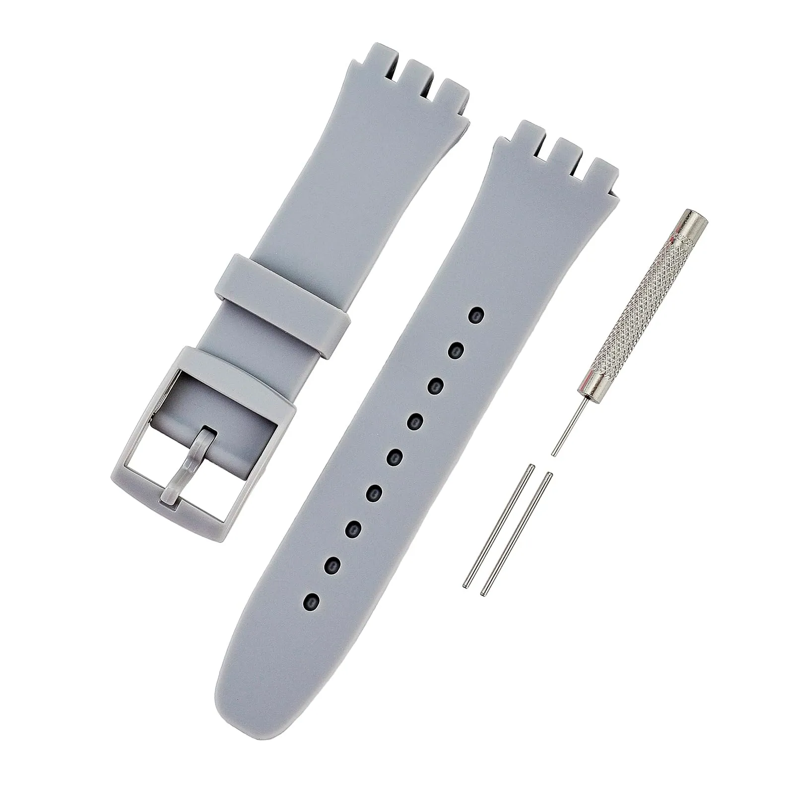 Rihahisy Cinturino in gomma siliconica per Swatch, Grigio chiaro, 20mm - immagine 6