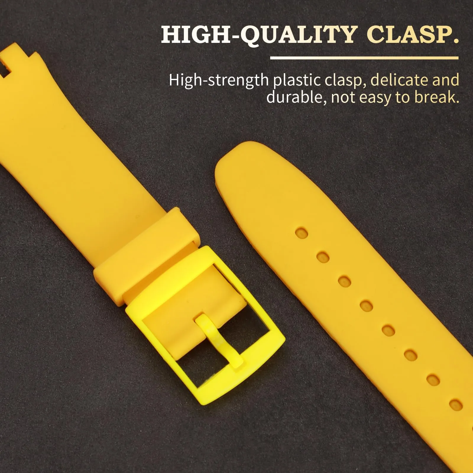 Rihahisy Cinturino in silicone per Swatch, 20mm, Giallo scuro - immagine 3