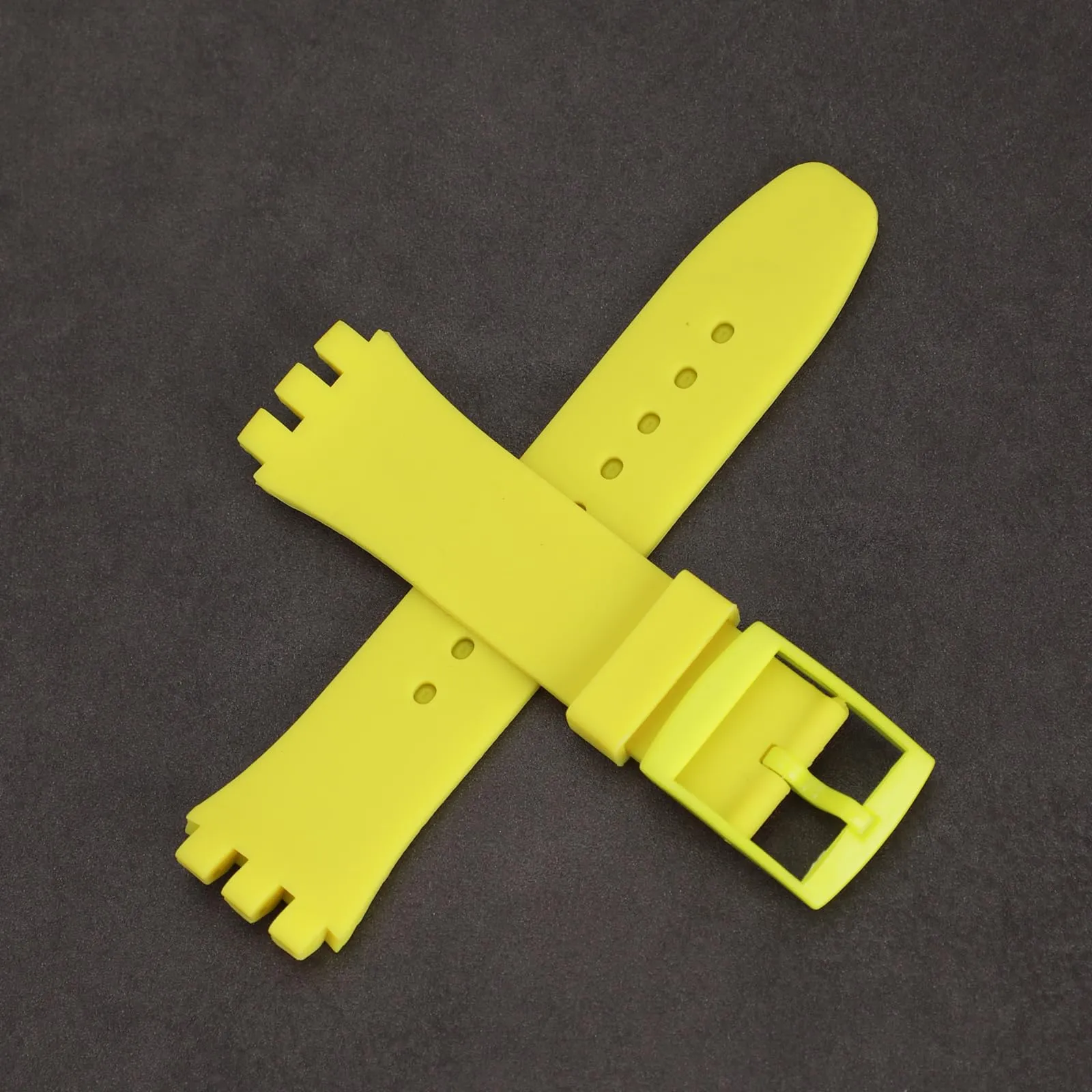 Rihahisy Cinturino in gomma siliconica per Swatch, 19mm, Giallo Fluoro - immagine 5