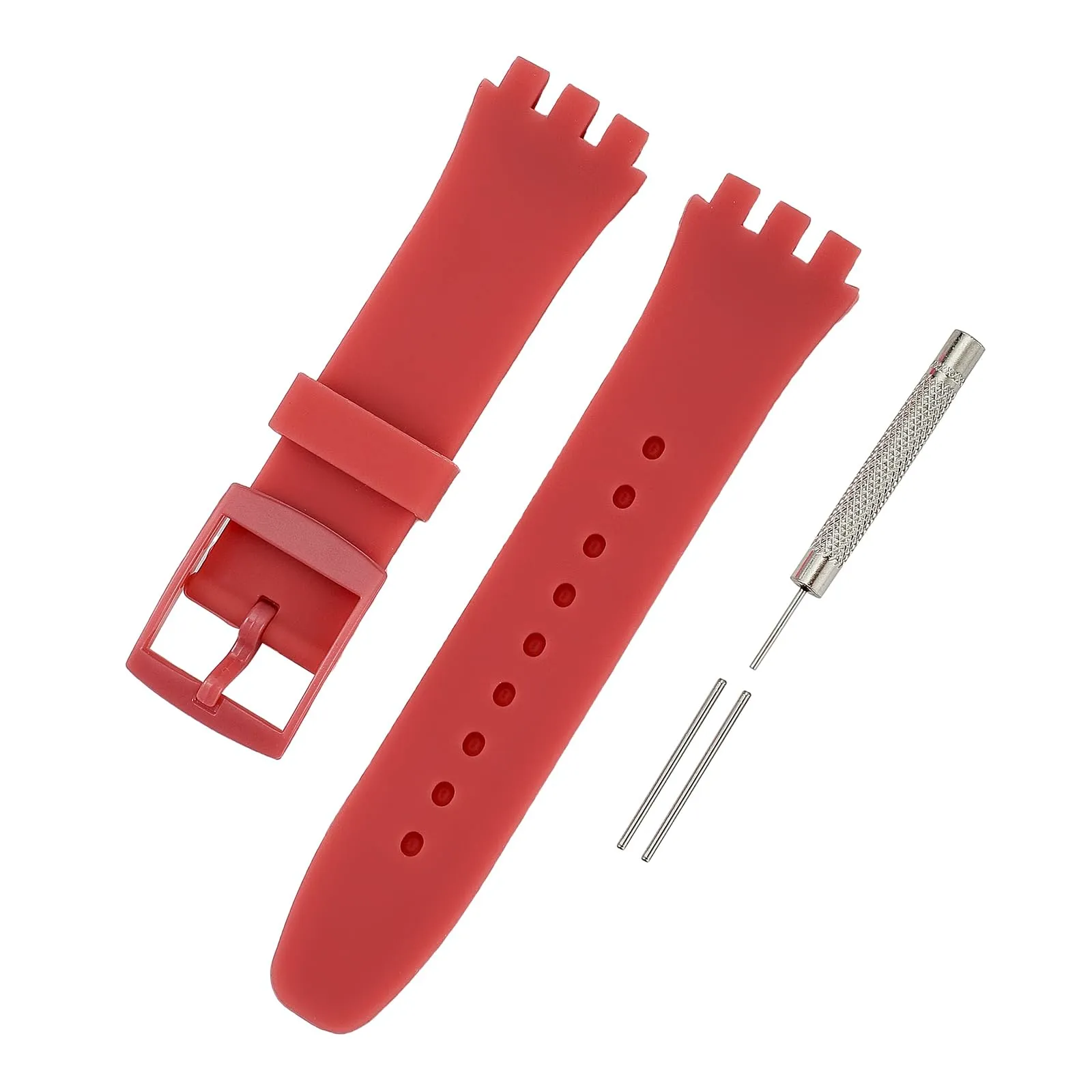 Rihahisy Cinturino in Gomma Siliconica per Swatch, 20mm, Rosso Vino Chiaro - immagine 6