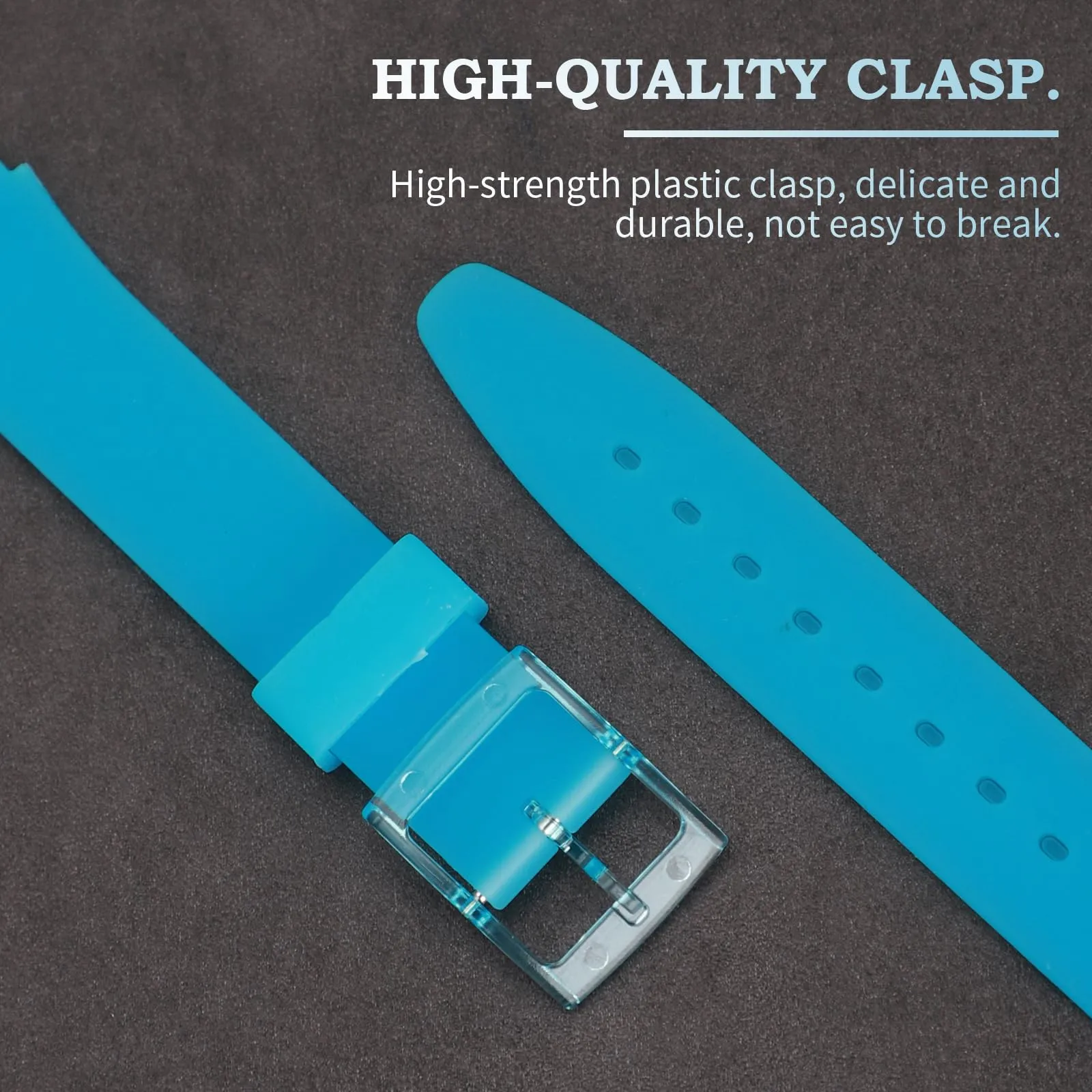 Rihahisy Cinturino in gomma siliconica per Swatch, 20mm, Blu traslucido - immagine 3