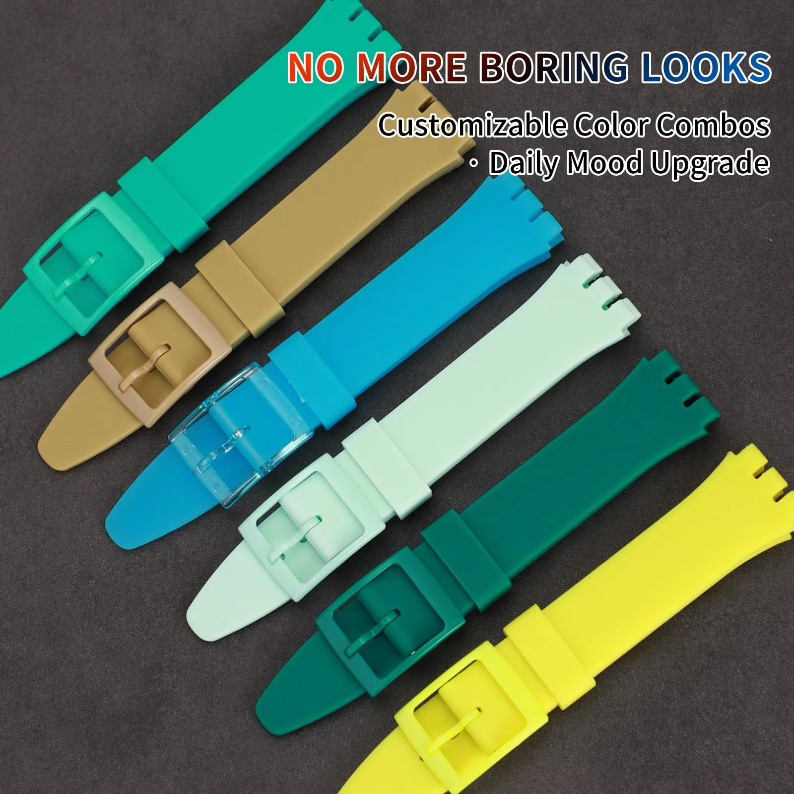 Rihahisy Cinturino in gomma siliconica per Swatch, 20mm, Blu traslucido - immagine 7