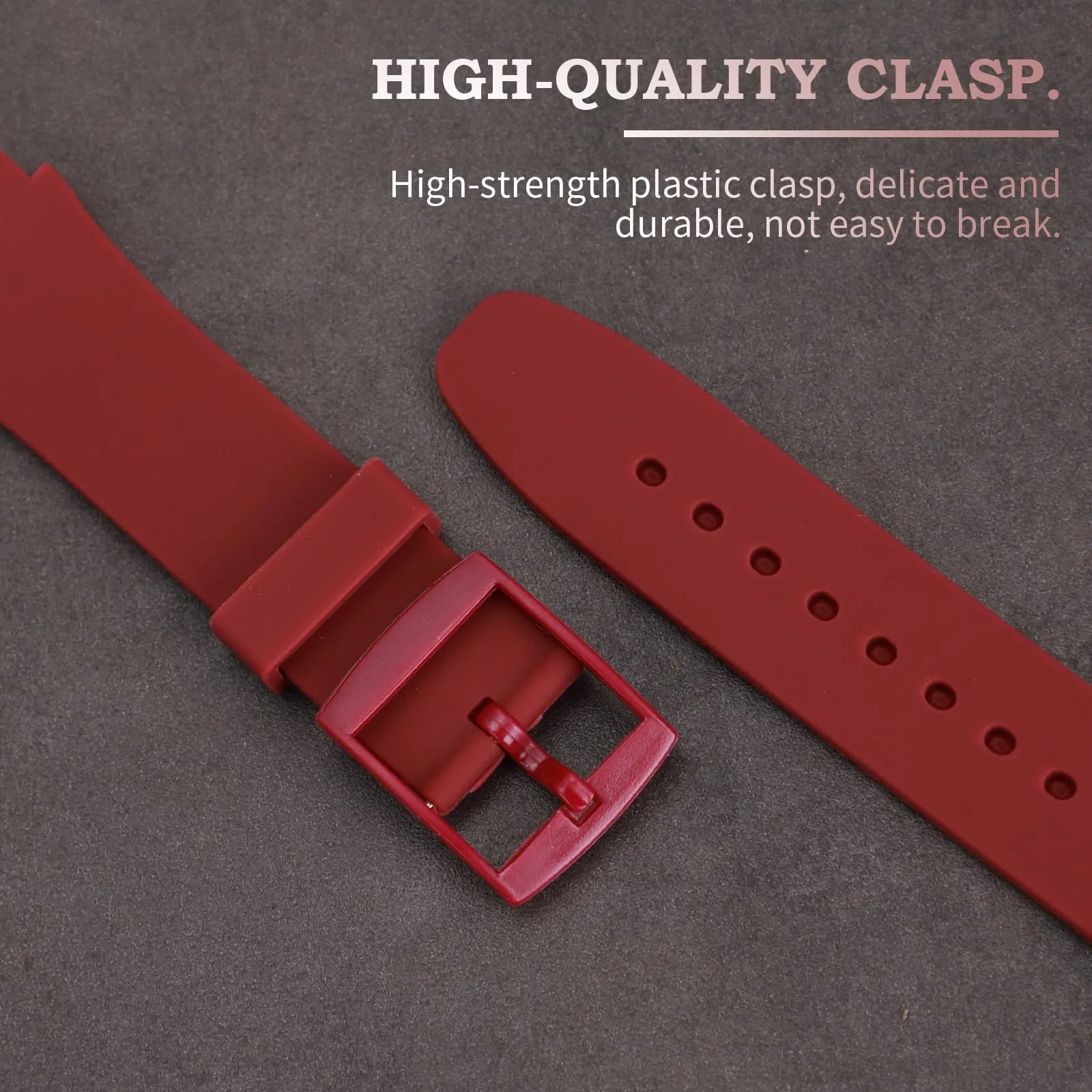 Rihahisy Cinturino in gomma siliconica per Swatch, 20mm, Rosso vino scuro - immagine 3