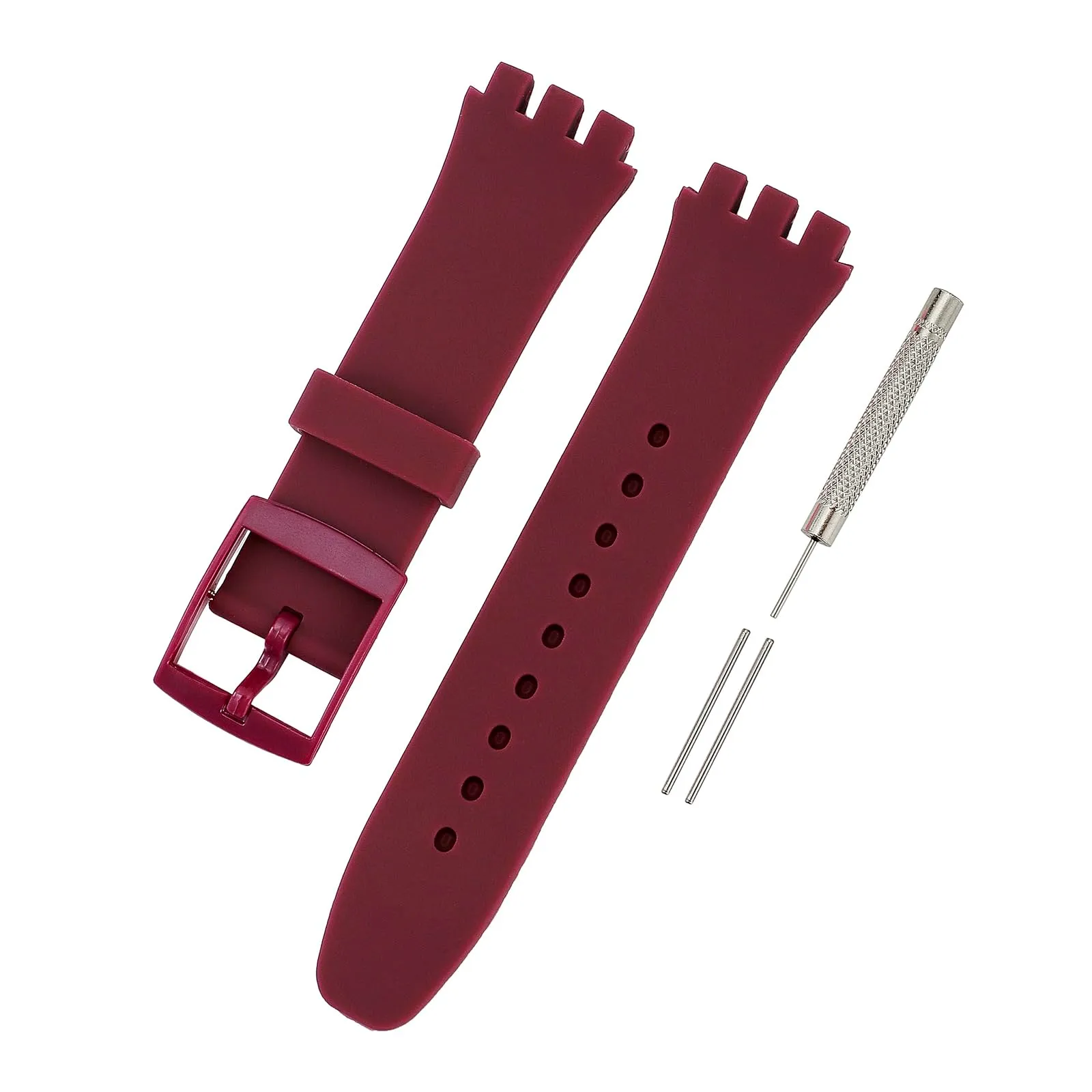 Rihahisy Cinturino in gomma siliconica per Swatch, 20mm, Rosso vino scuro - immagine 6