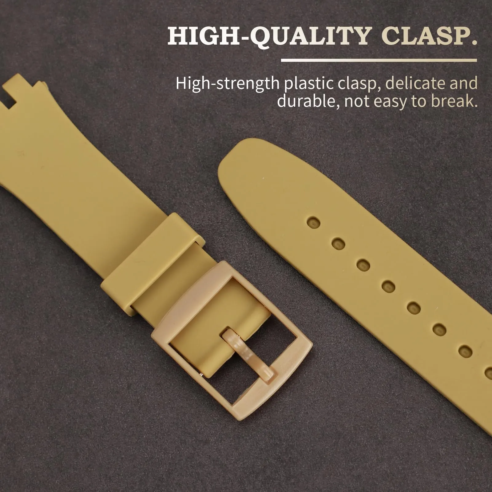 Rihahisy Cinturino in Gomma Siliconica per Swatch, Cachi, 17mm - immagine 3