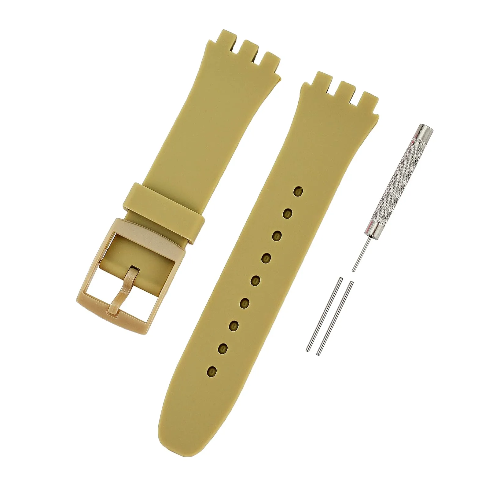 Rihahisy Cinturino in Gomma Siliconica per Swatch, 20mm, Cachi - immagine 6