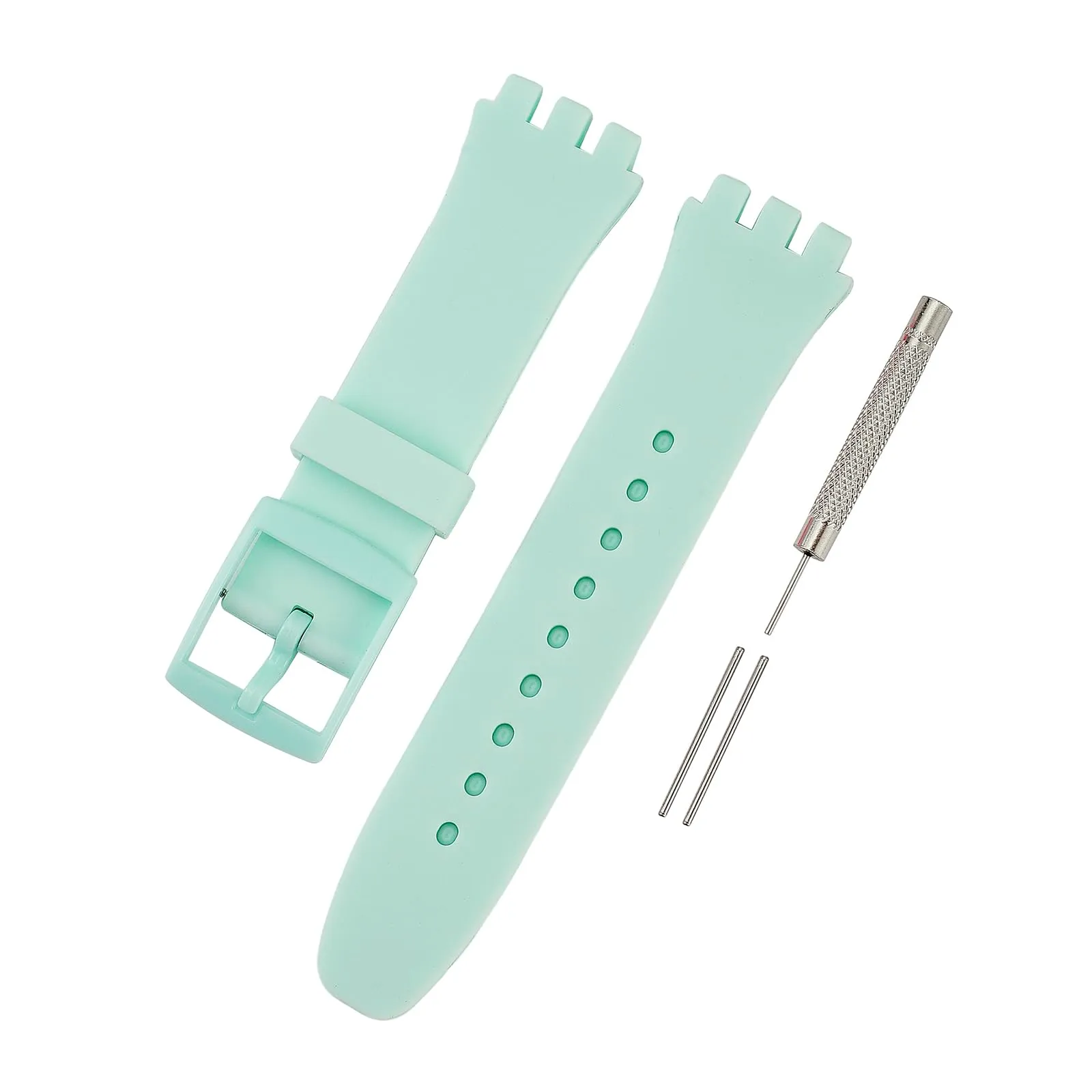 Rihahisy Cinturino in gomma siliconica per Swatch, Verde menta, 20mm - immagine 6