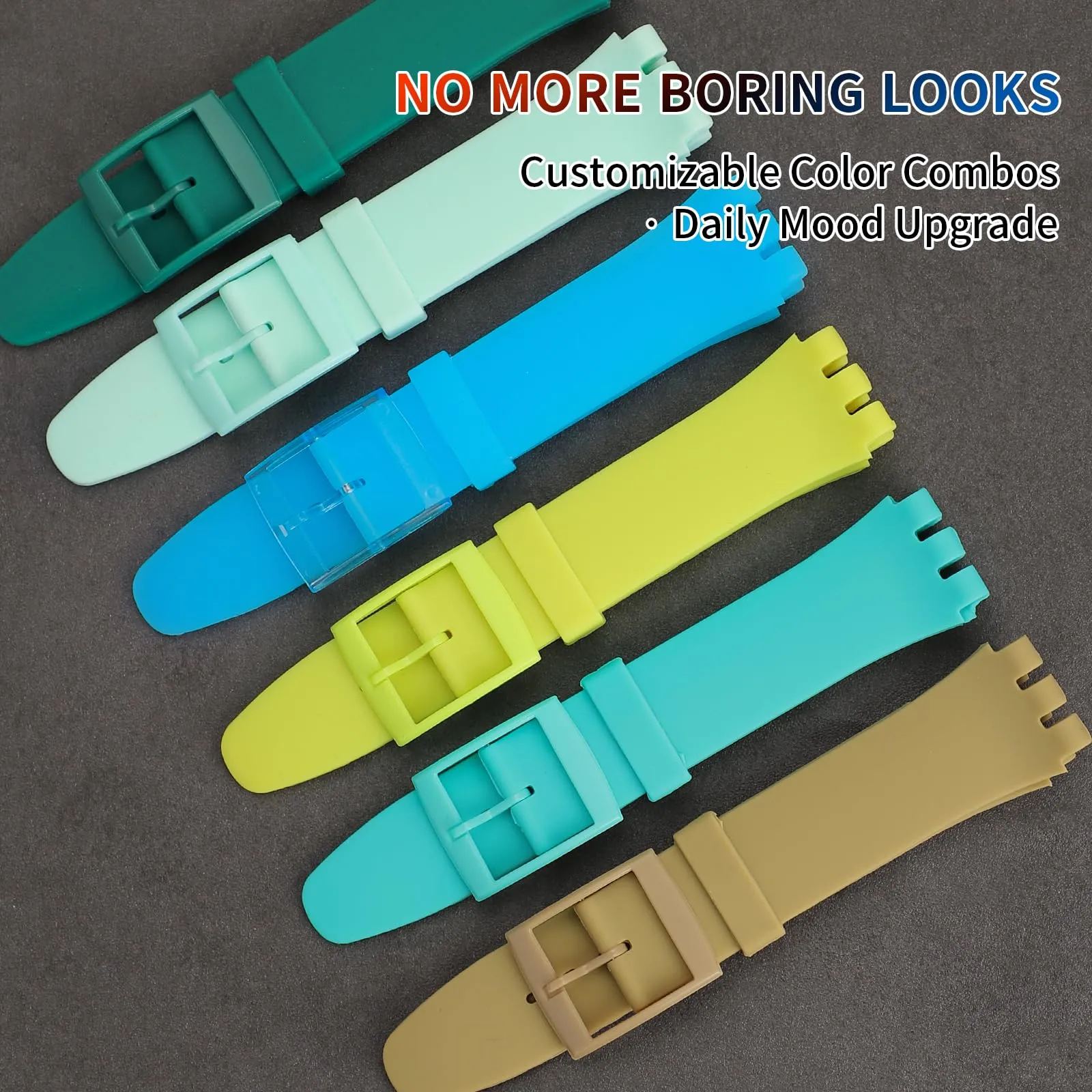 Rihahisy Cinturino di Ricambio in Gomma Siliconica per Swatch, 19 mm, Verde Acqua - immagine 7