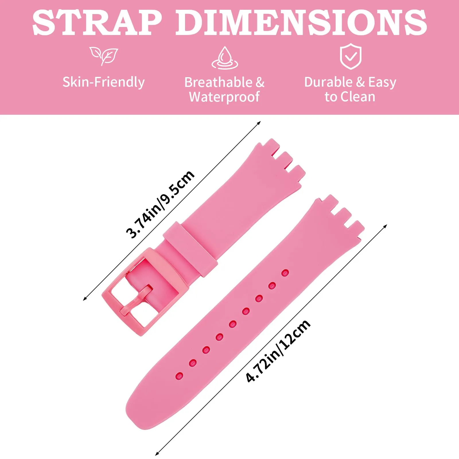 Rihahisy Cinturino in gomma siliconica per Swatch, Rosa, 20mm - immagine 2