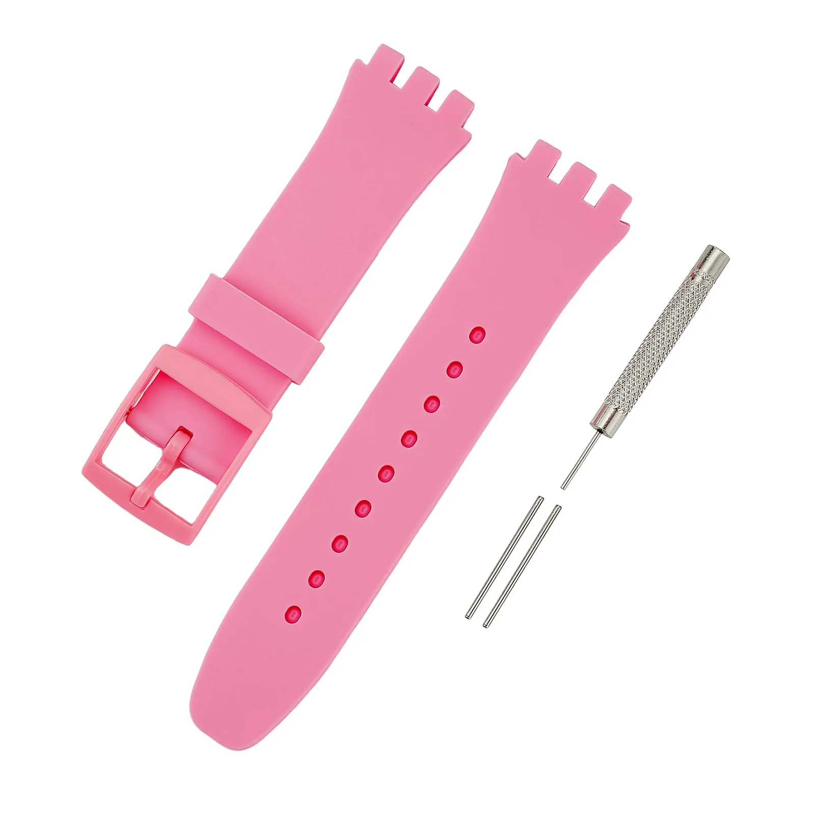 Rihahisy Cinturino in gomma siliconica per Swatch, Rosa, 20mm - immagine 6