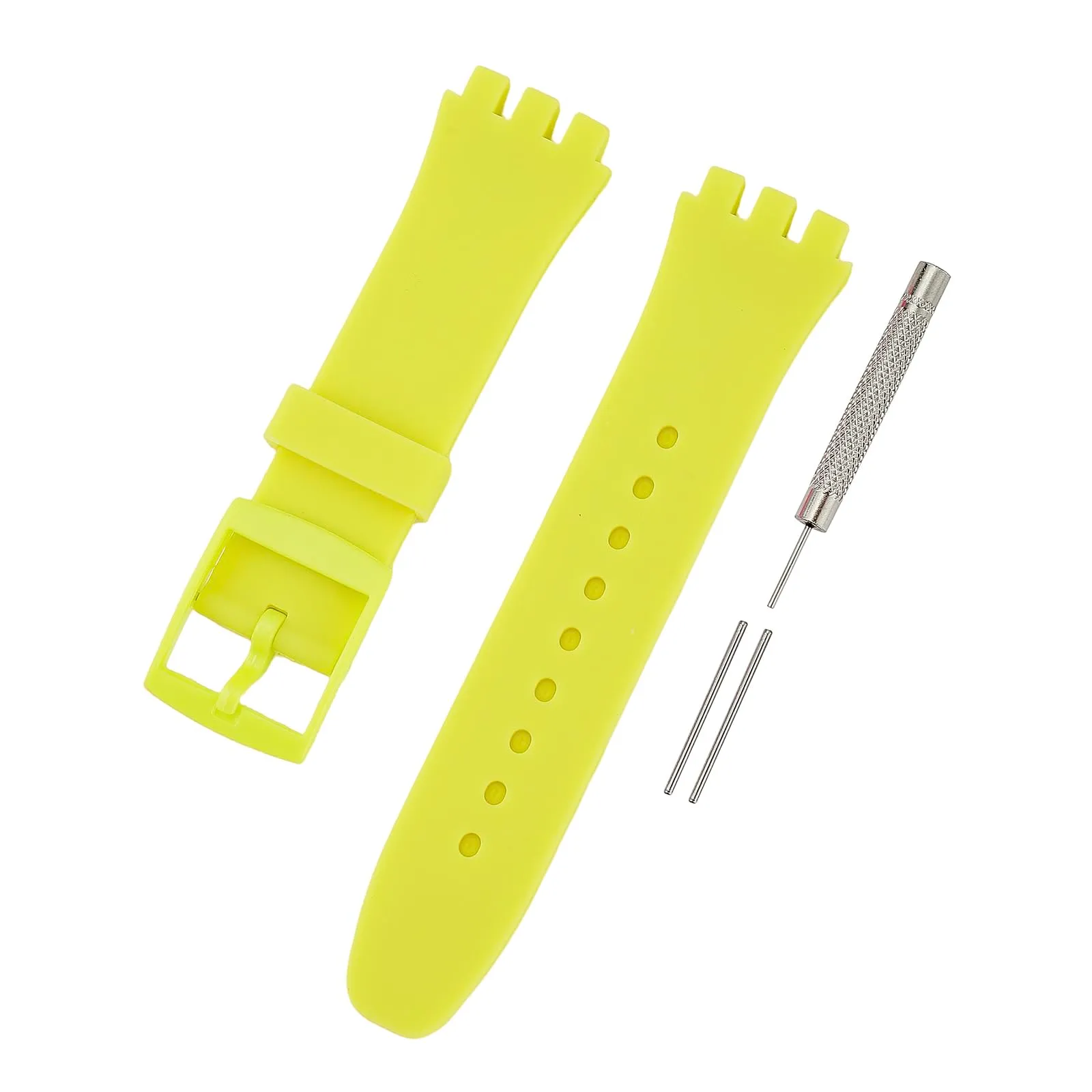 Rihahisy Cinturino in gomma siliconica per Swatch, 20mm, Giallo Fluoro - immagine 6