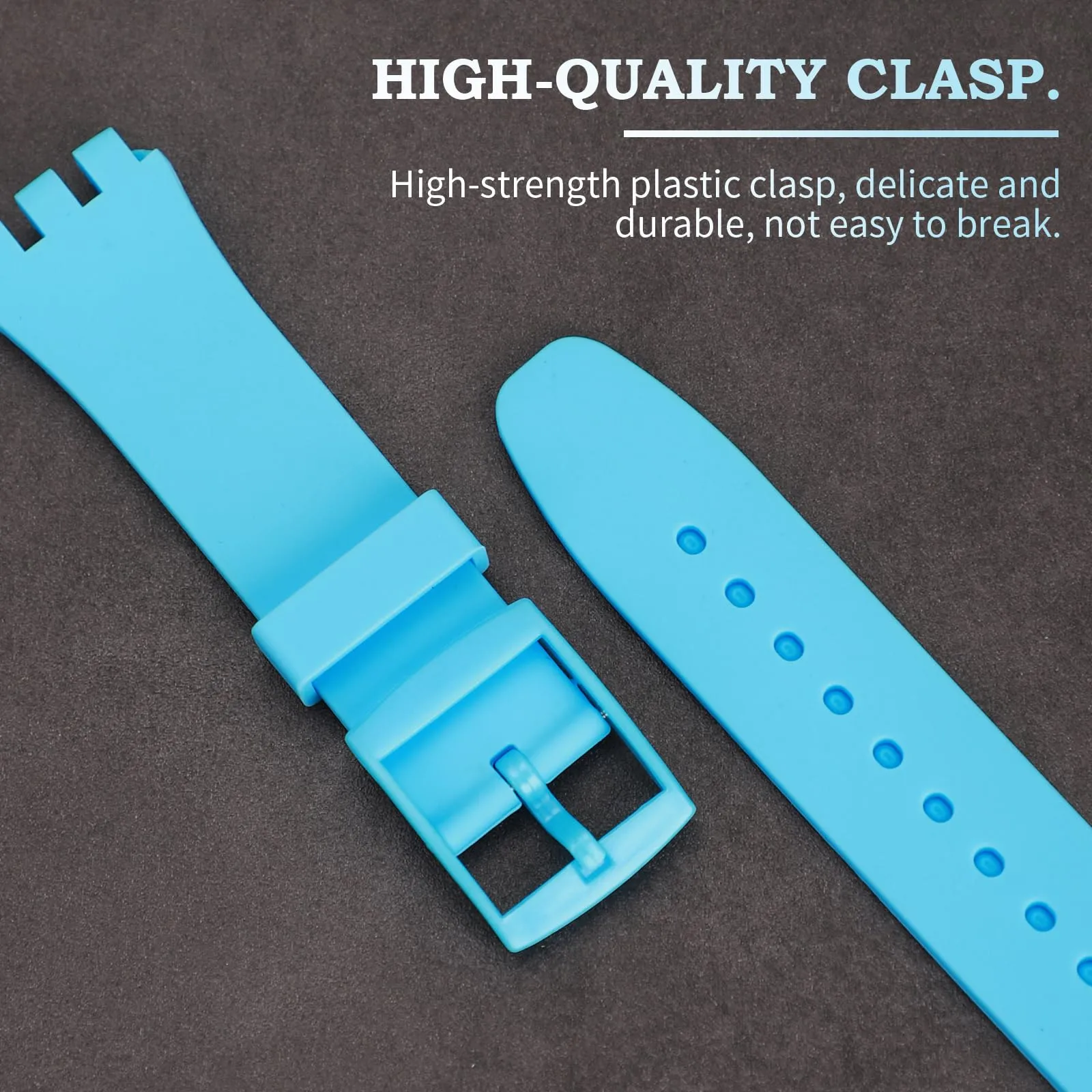 Rihahisy Cinturino in silicone per Swatch, 20mm, Azzurro - immagine 3
