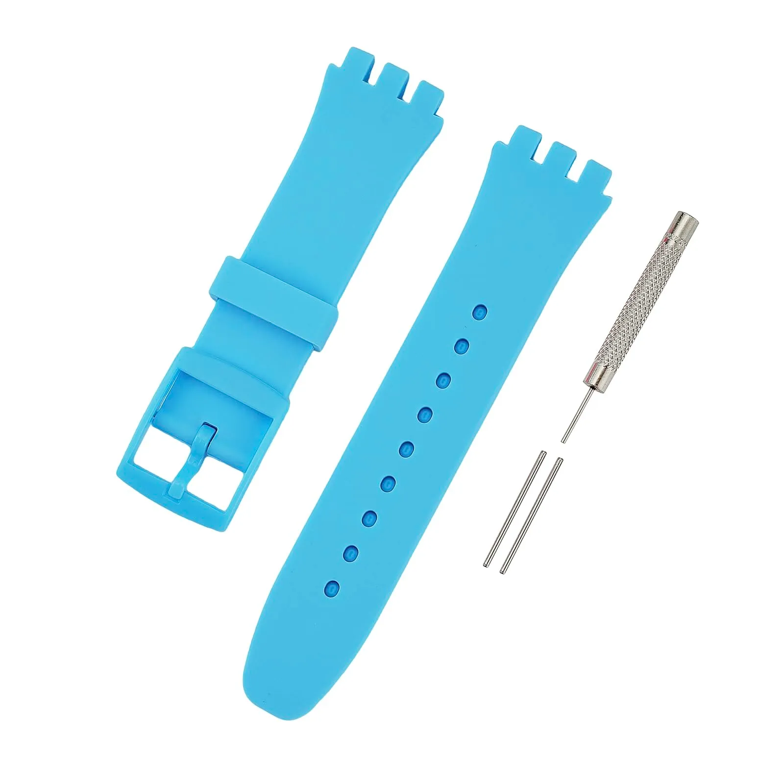 Rihahisy Cinturino in silicone per Swatch, 20mm, Azzurro - immagine 6