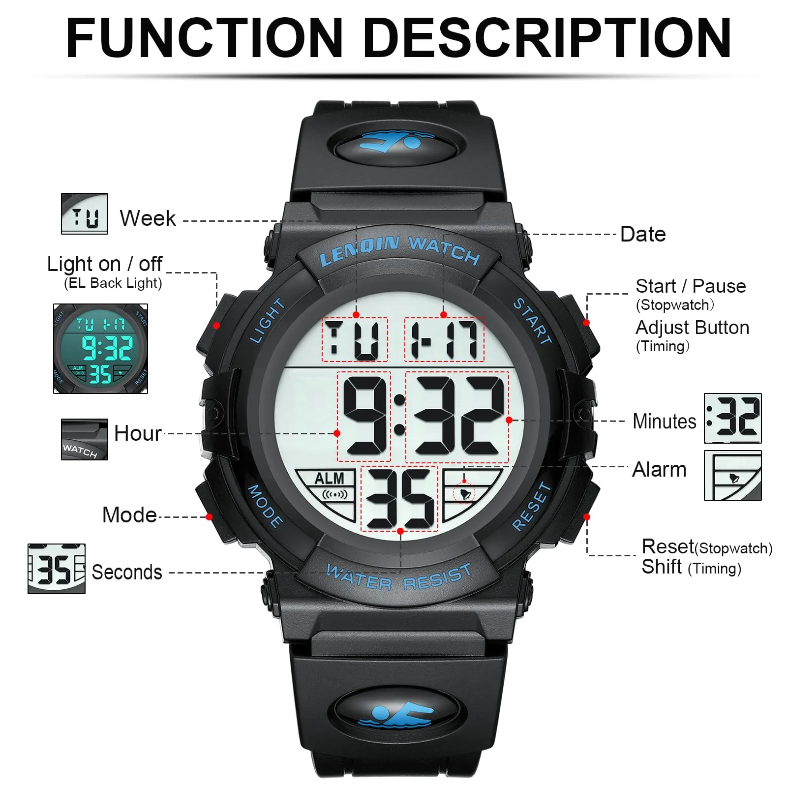 LN LENQIN Orologio Digitale Sportivo Impermeabile R050 - immagine 6