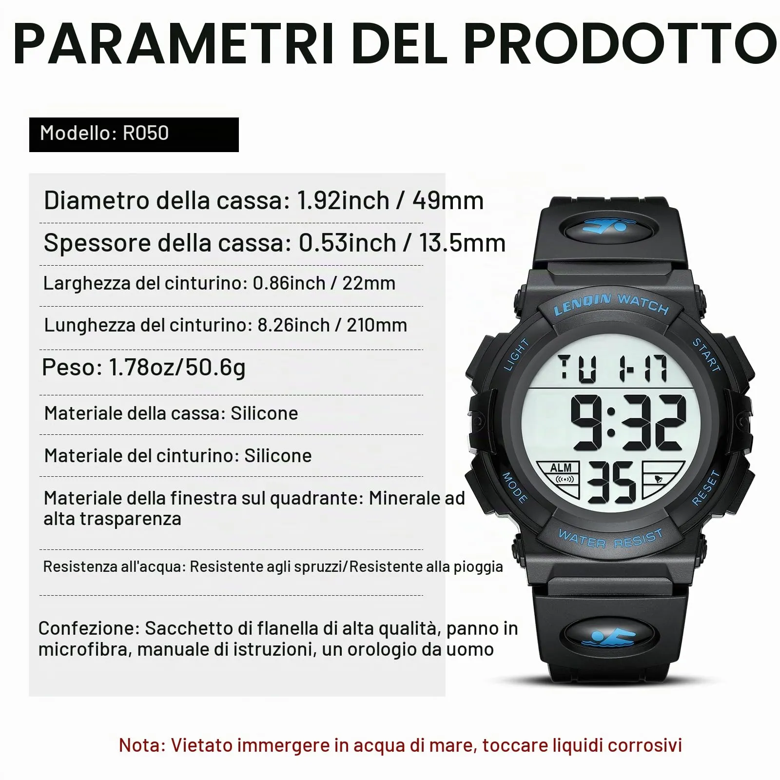 LN LENQIN Orologio Digitale Sportivo Impermeabile R050 - immagine 7