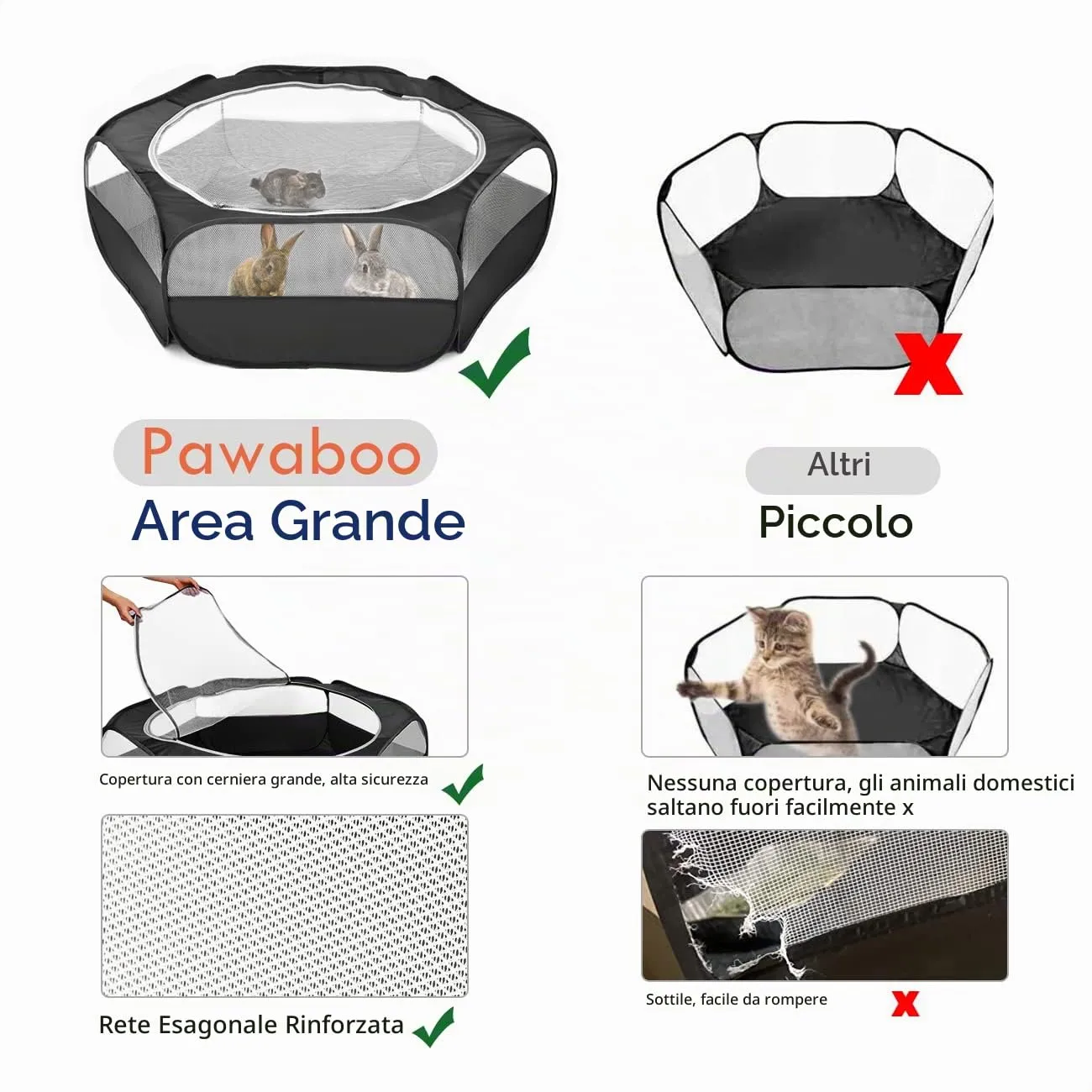 Pawaboo Recinto per piccoli animali con zip, nero - immagine 3