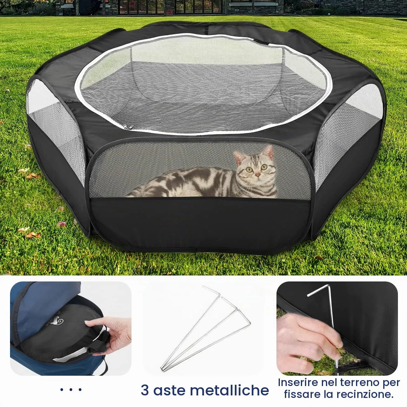 Pawaboo Recinto per piccoli animali con zip, nero - immagine 5