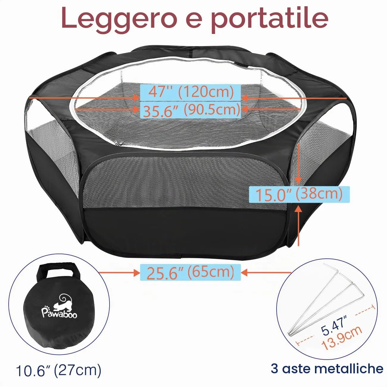 Pawaboo Recinto per piccoli animali con zip, nero - immagine 6