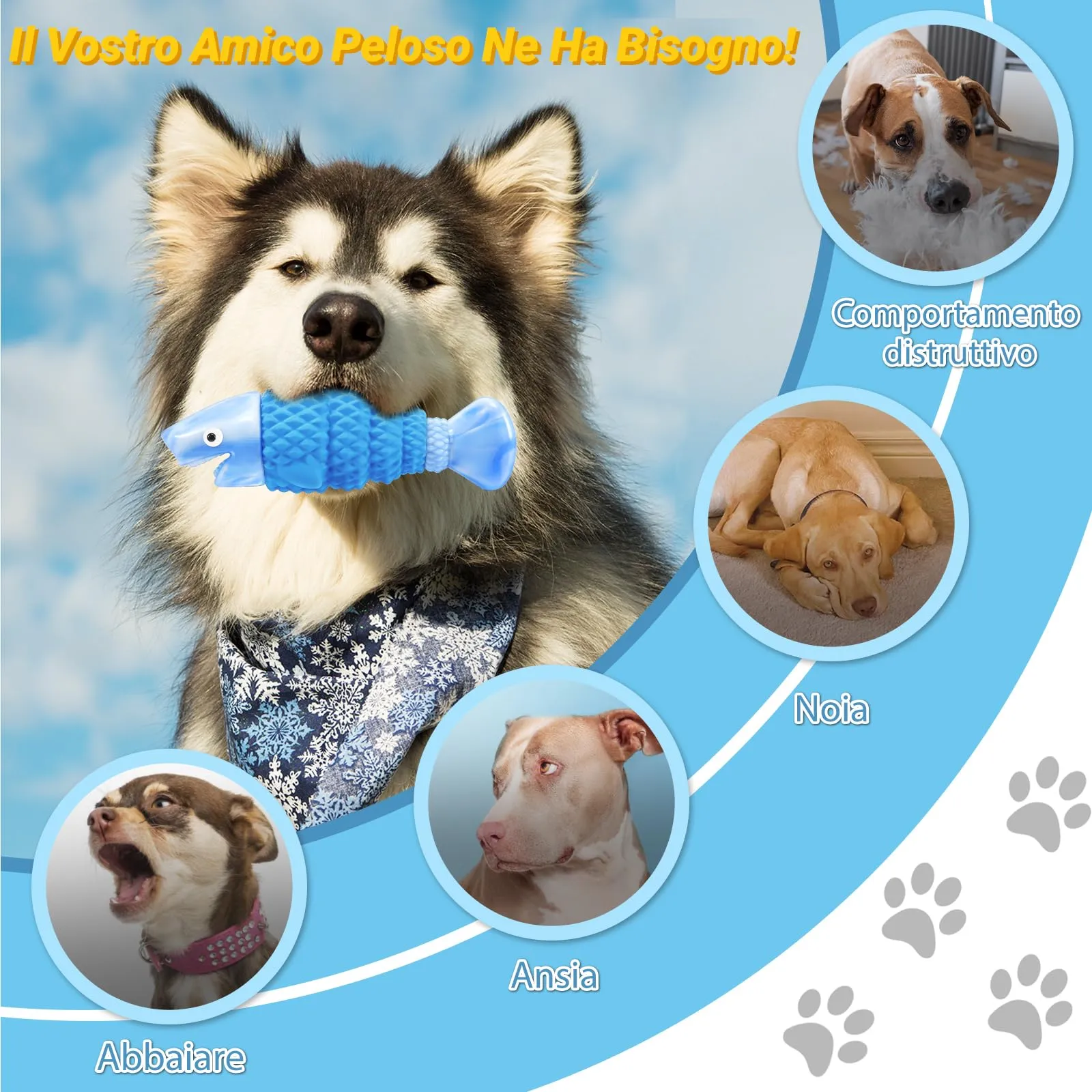 WinTour Giocattoli per cani resistenti a forma di squalo con squittio, per razze medie e grandi, Blu - immagine 2